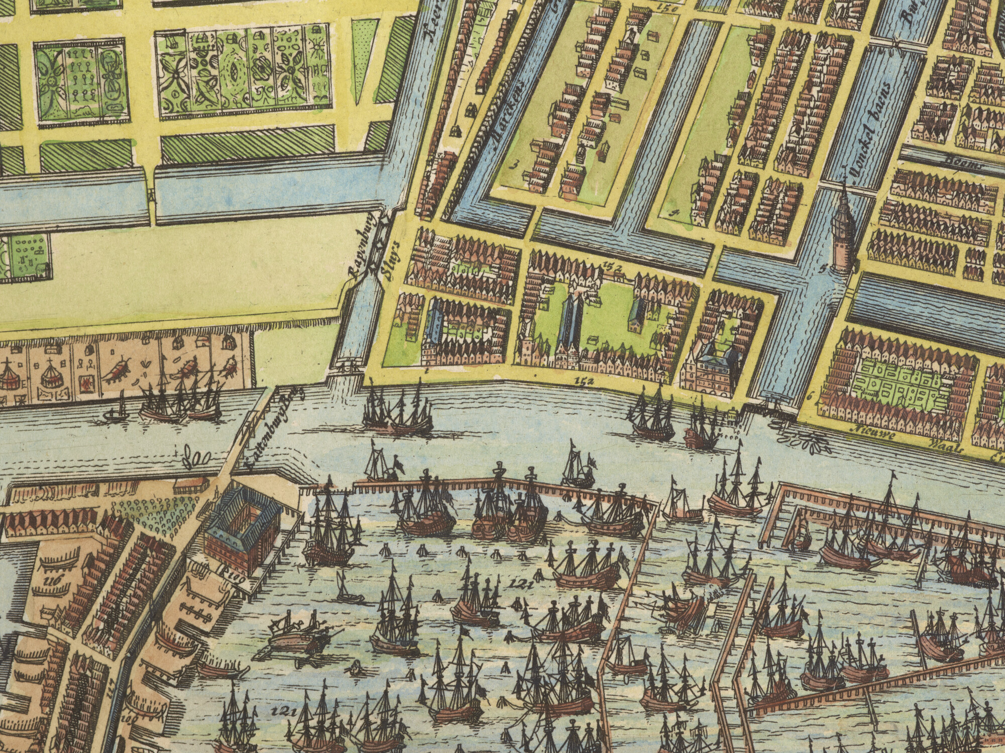 S.4639; Met de hand gekleurde plattegrond van Amsterdam uit 1698 door Frederik de Wit; landkaart