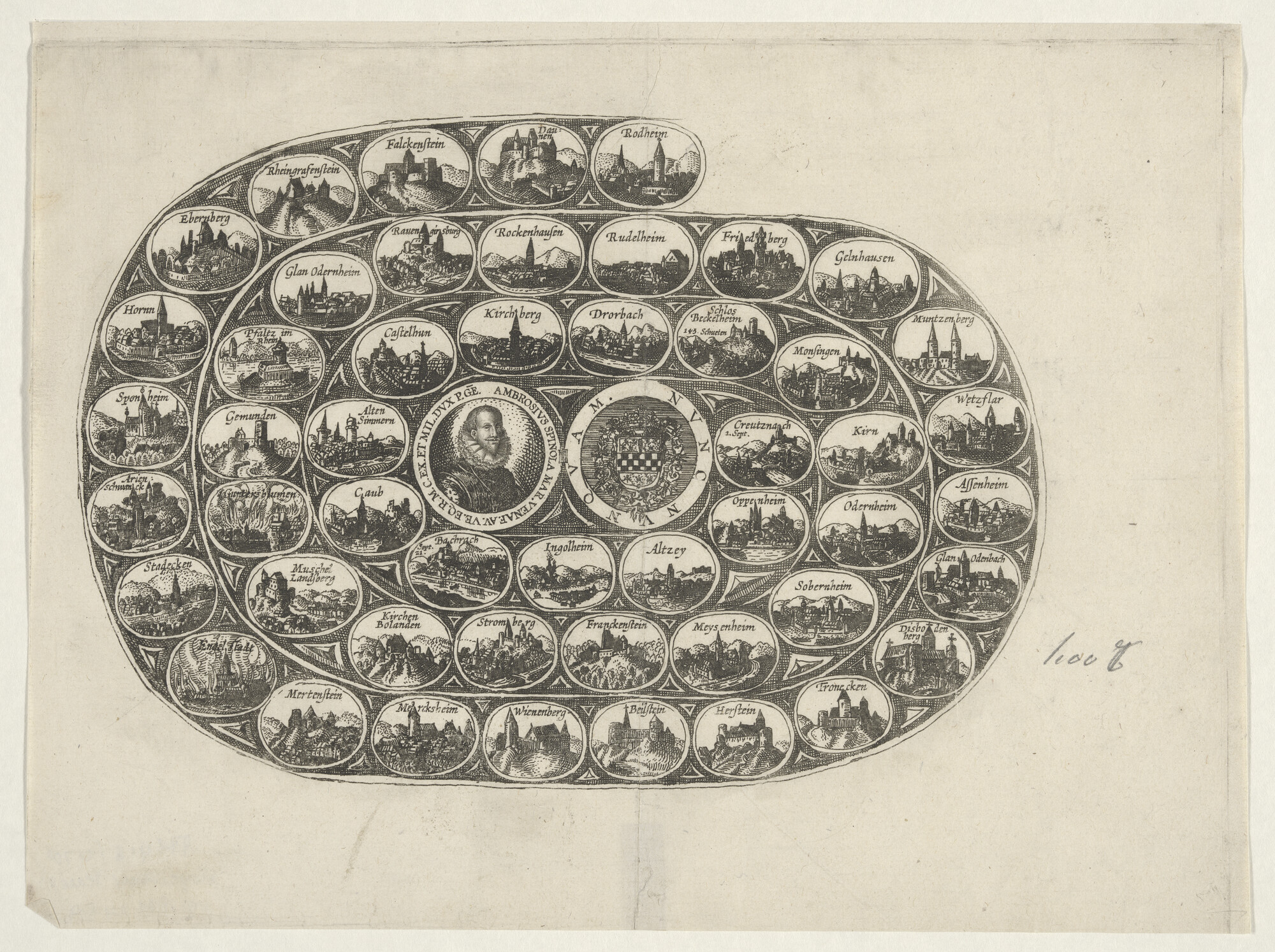 A.0145(027)368; Plaat der 56 plaatsen, door Spinola in 1620-1621 veroverd, in een lange reeks; prent