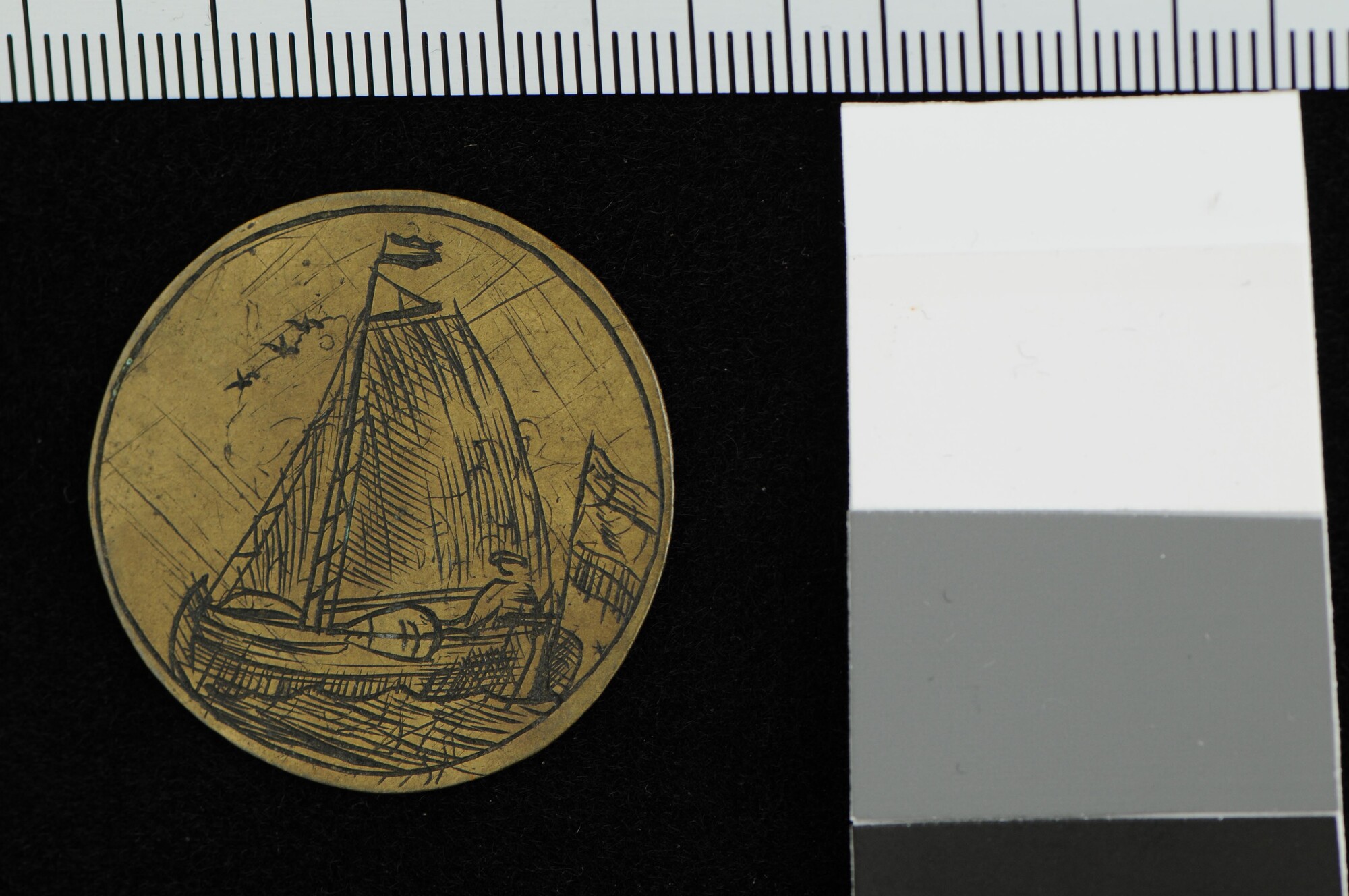 A.0023(125)6; Gildepenning van het Roei-, Steiger- en Schuitenvoerdersgilde van Amsterdam; gildepenning