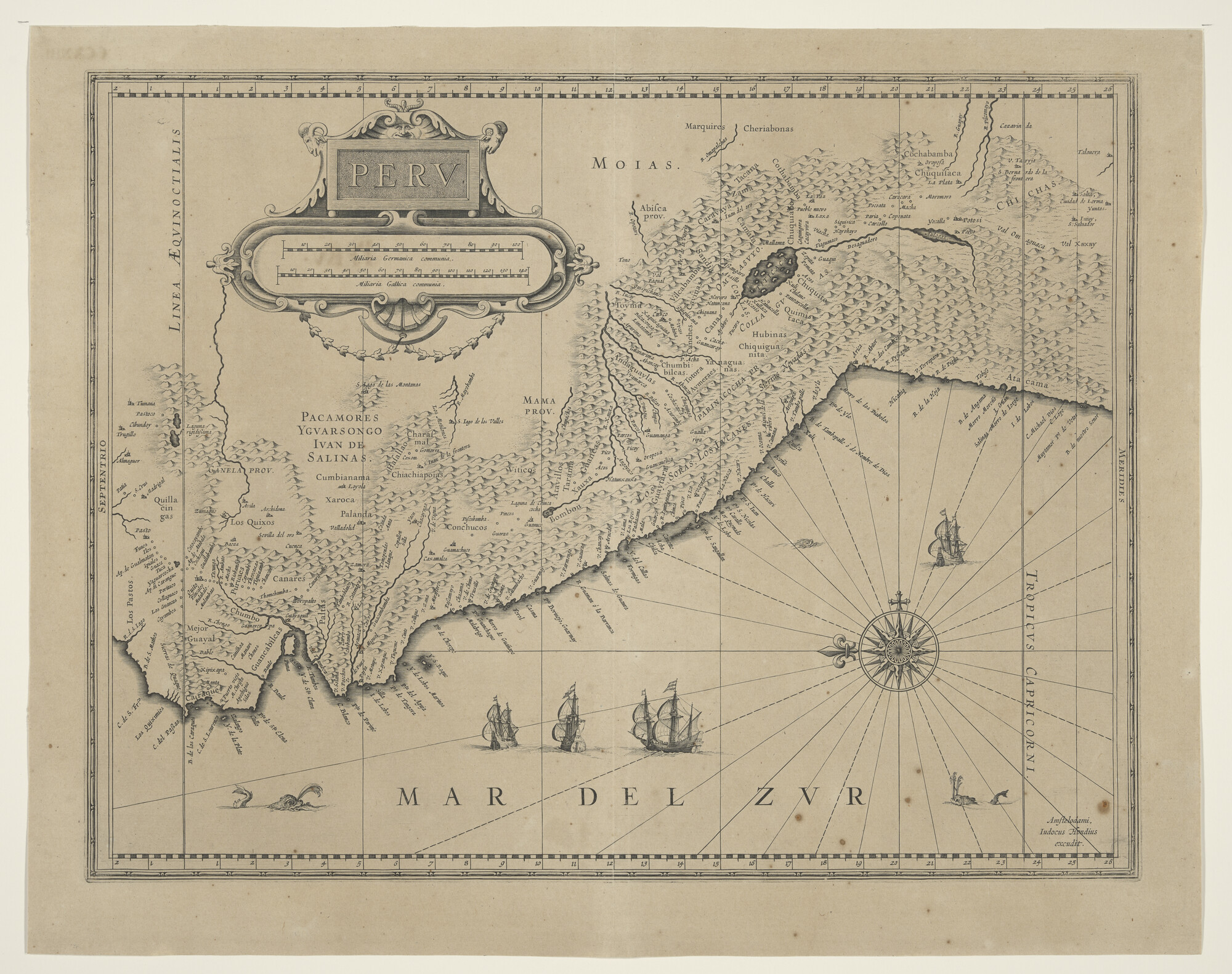 A.0145(211)042; Kaart van Peru in Zuid-Amerika, door Jodocus Hondius (1594-1629); landkaart