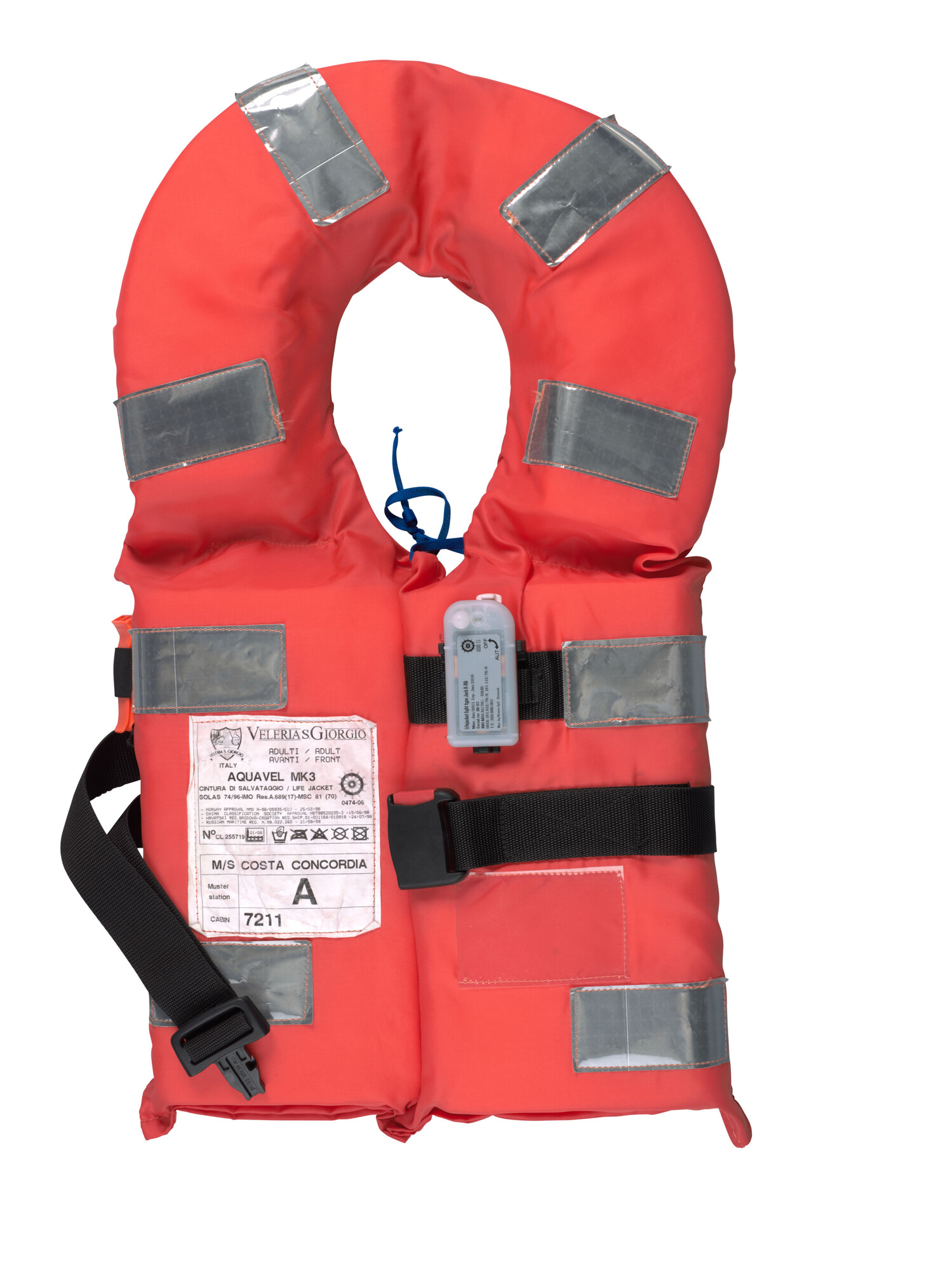 2012.1214; Reddingsvest afkomstig van de Costa Concordia; reddingsvest