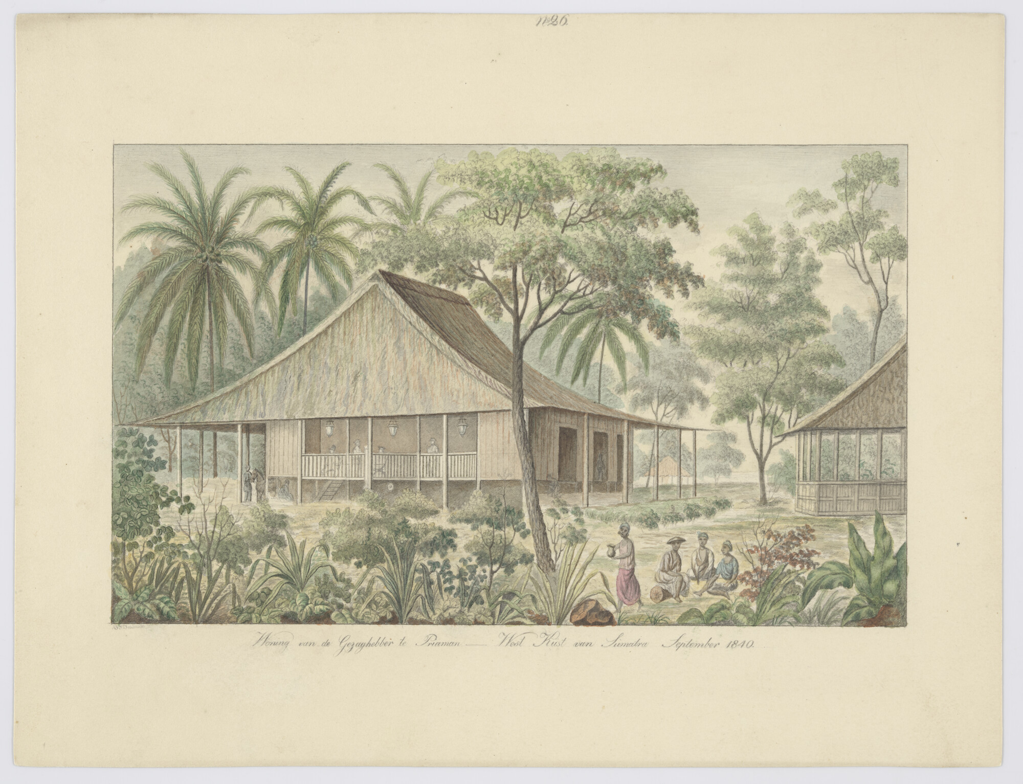 A.3540(02)26; Woning van de gezaghebber te Priaman West Kust van Sumatra September 1840; tekening