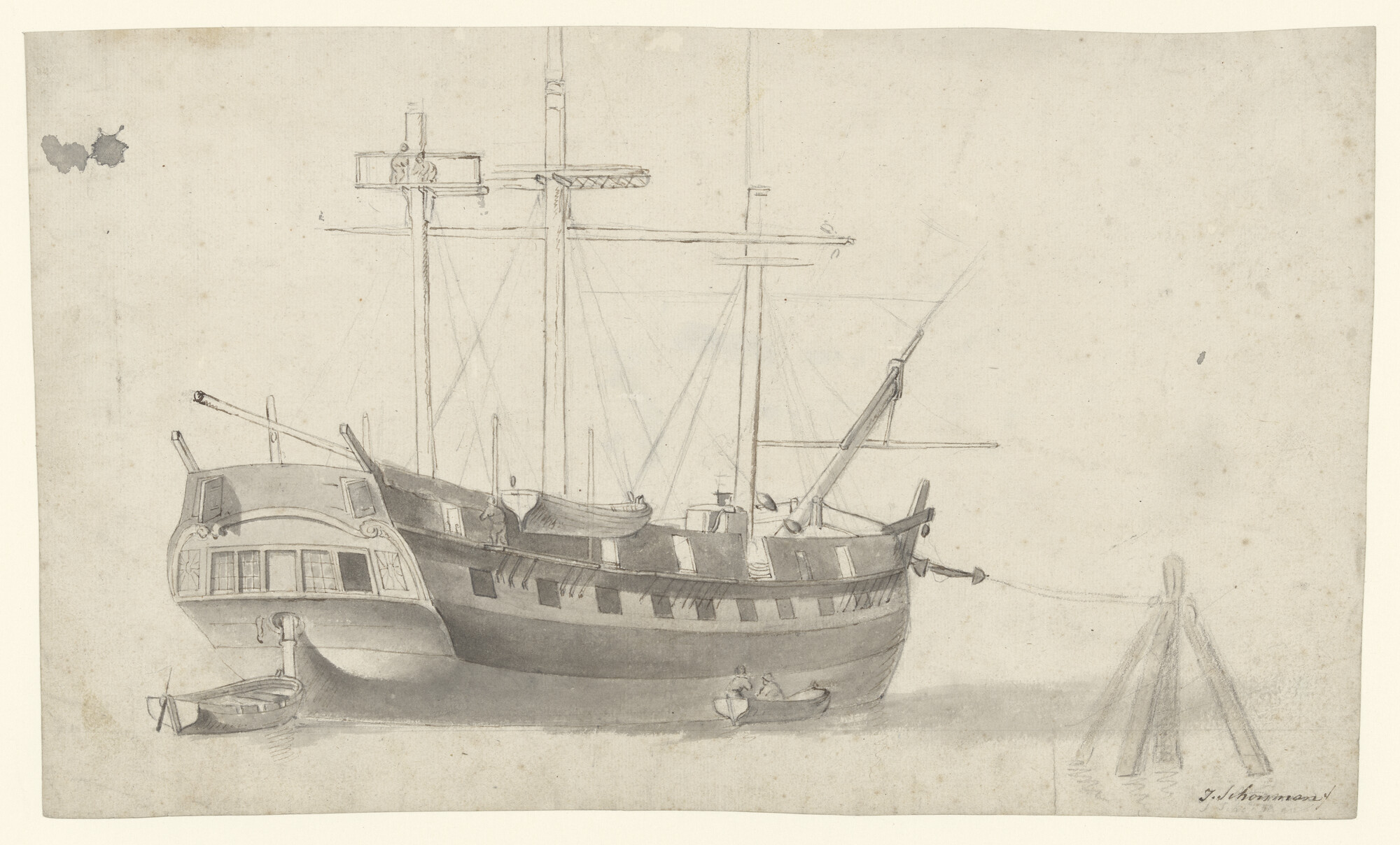 S.3107(03)3; De driemaster 'Cornelia' van de rederij A. van Hoboken en Zn; tekening