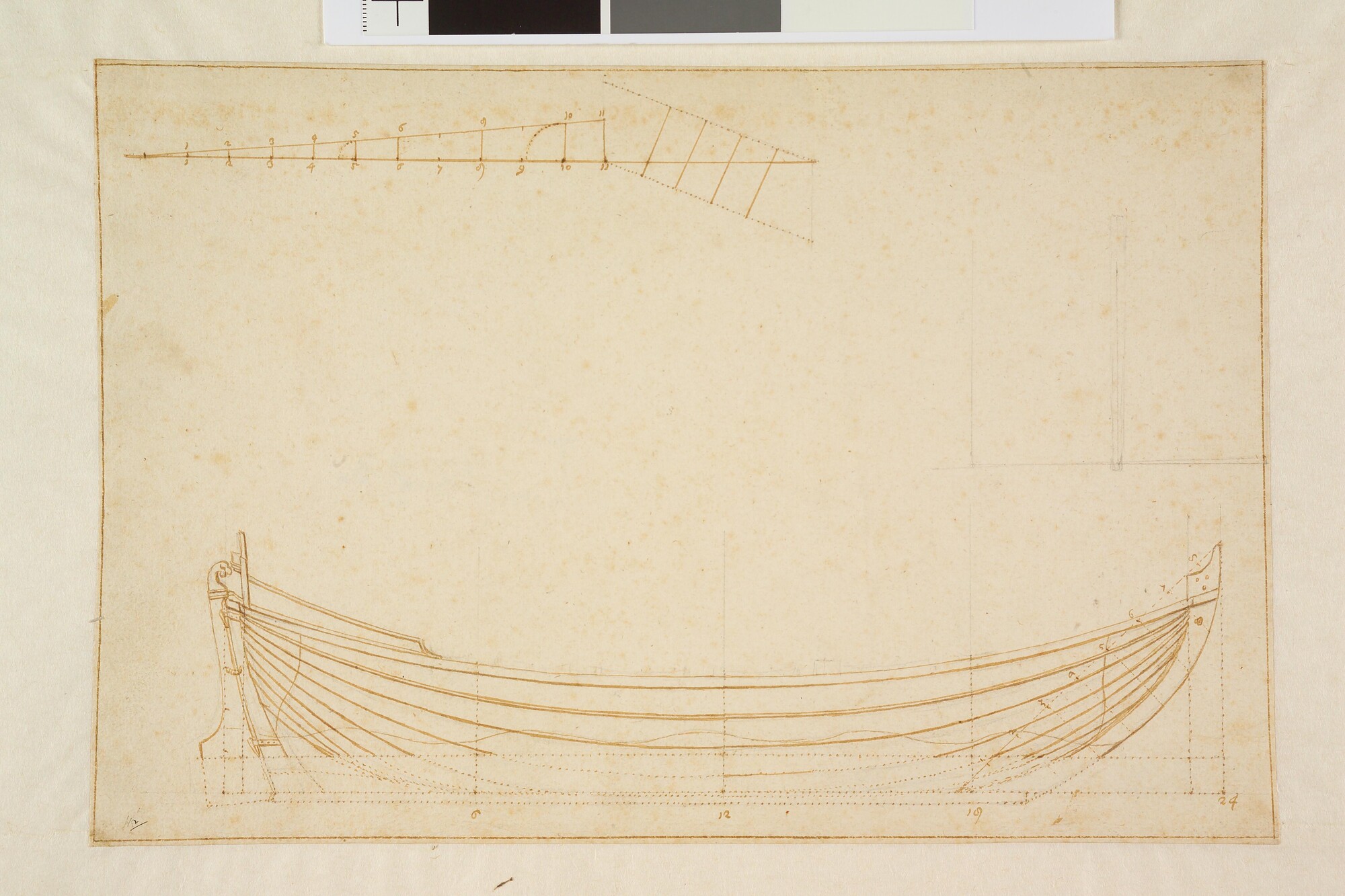 A.0145(278)03; Zijaanzicht van een chaloup van 28 voet; technische tekening