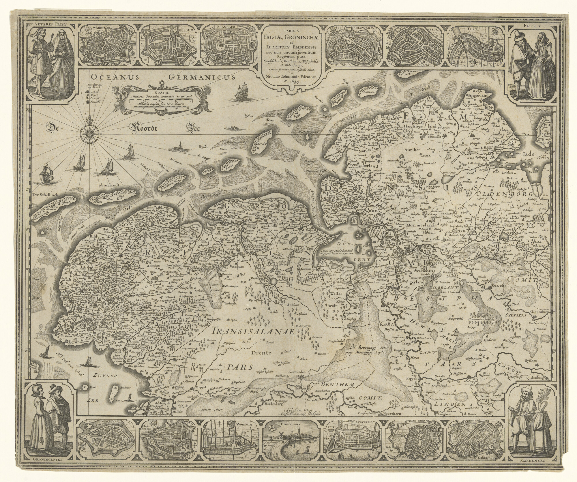 A.0145(198)6; Kaart van Friesland, Groningen en Oostfriesland; landkaart