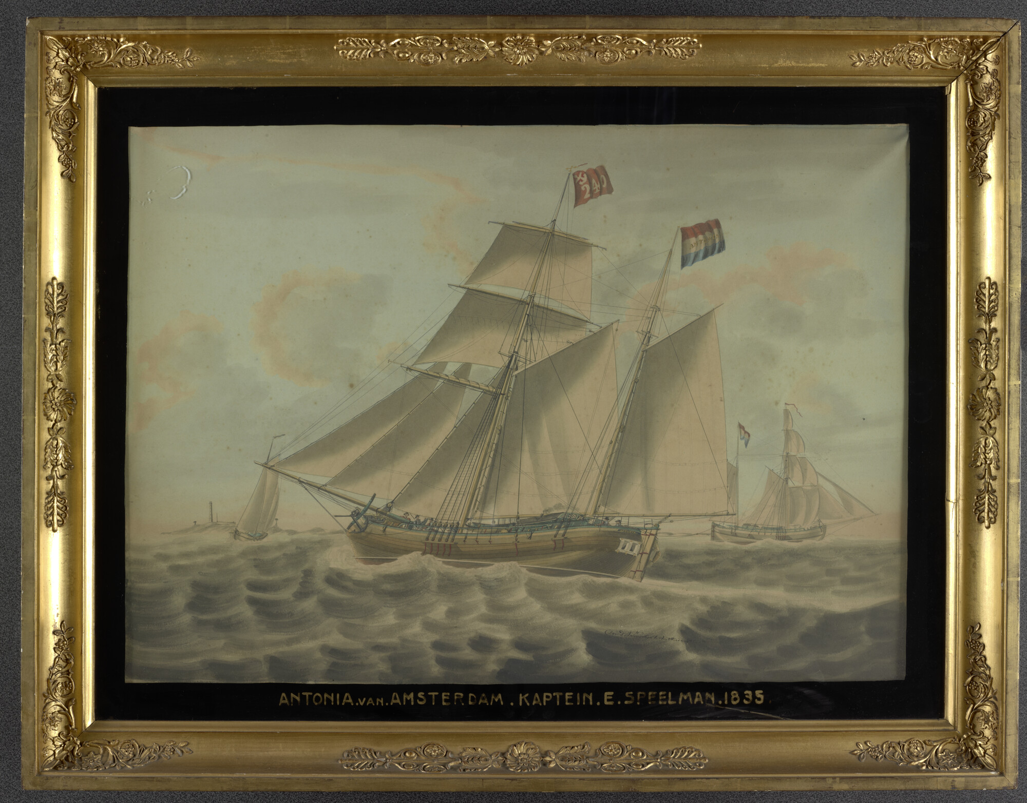 A.2879(01); Het kofschip 'Antonia' het Marsdiep inzeilend; tekening