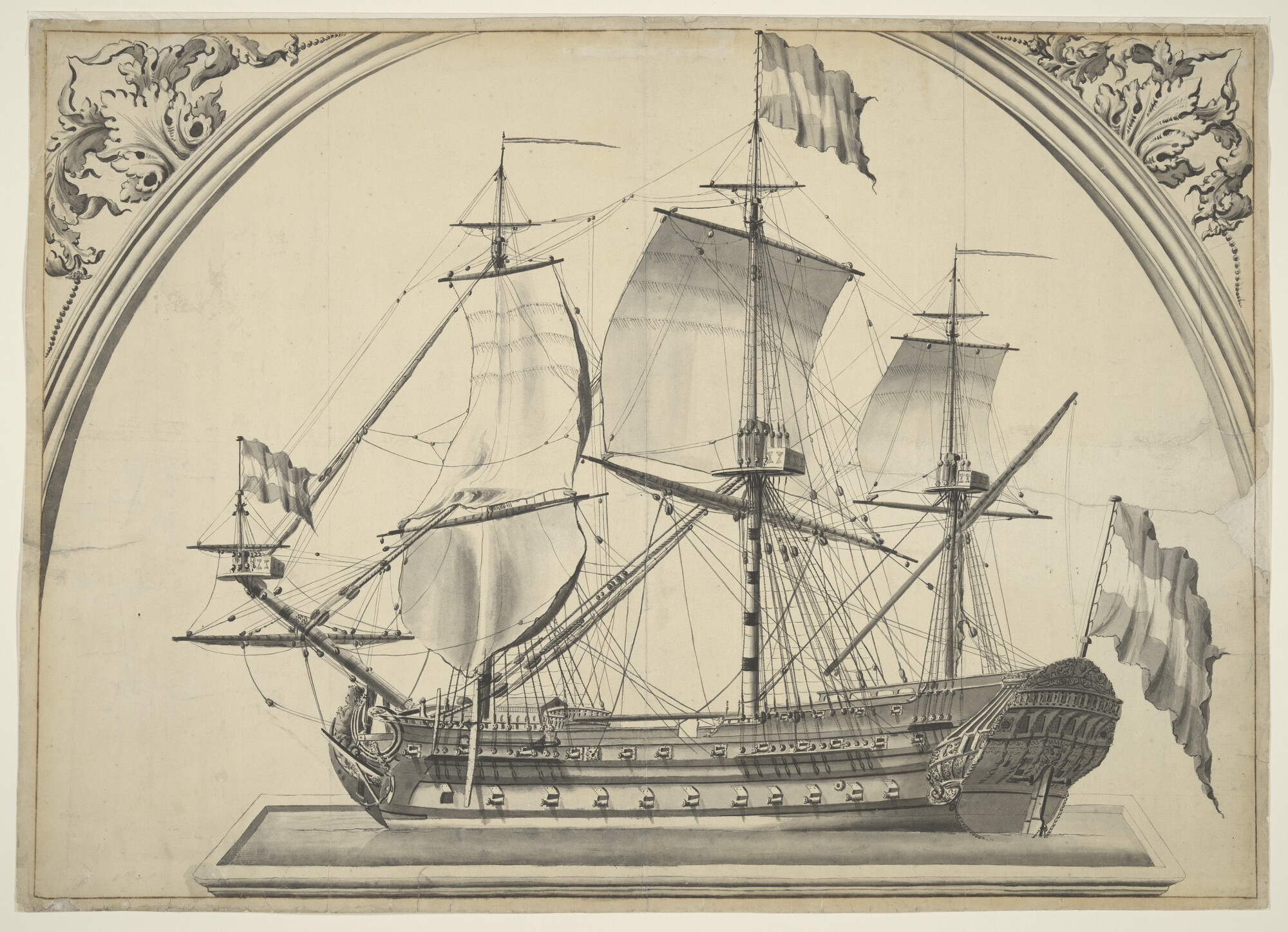 A.0226(02); Tekening van het model van het retourschip 'Geertruyd'; tekening