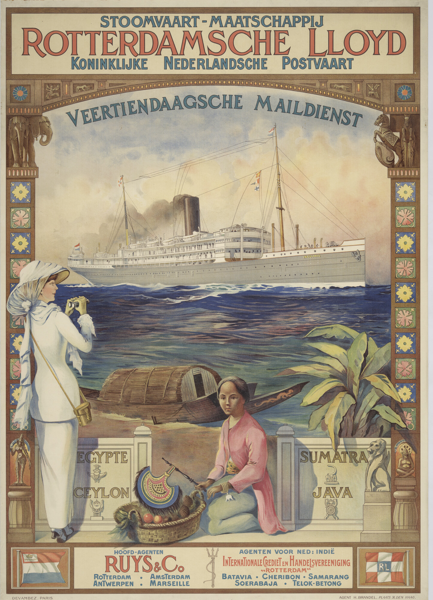 1994.5119; Affiche van de Stoomvaart Maatschappij Rotterdamsche Lloyd en Koninklijke Nederlandsche Postvaart; affiche