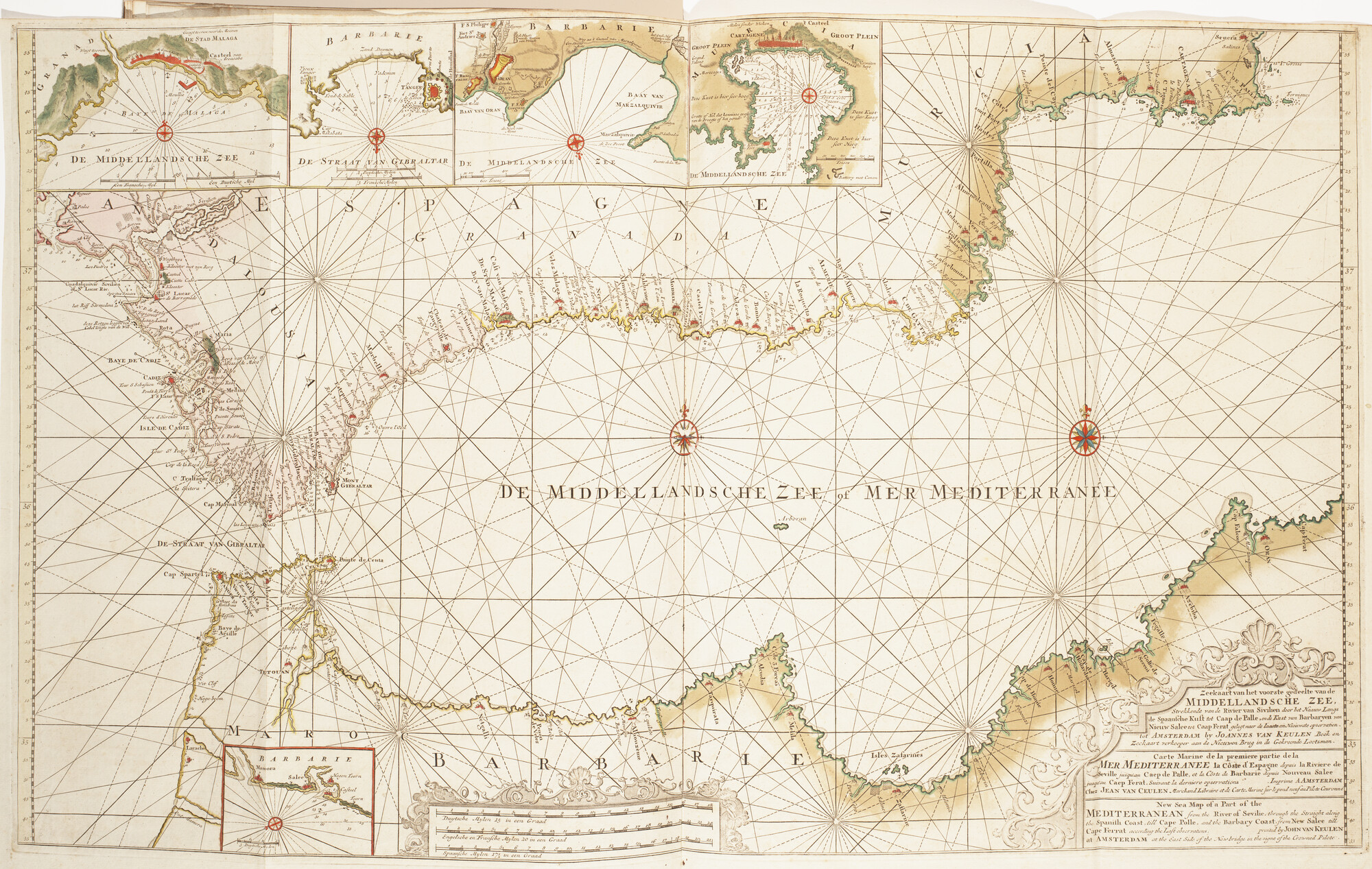 B.0032(109)3 [kaart 007]; Kaart van het westelijk deel van de Middellandse Zee met de kusten van Spanje en Noord-Afrika ,met inzetkaarten van de baai van Malaga; zeekaart