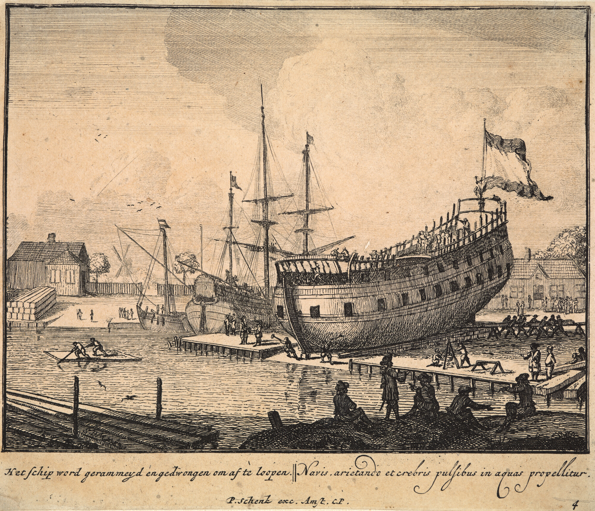 A.0149(0175); Het schip werd genummerd en gedwongen af te loopen; prent