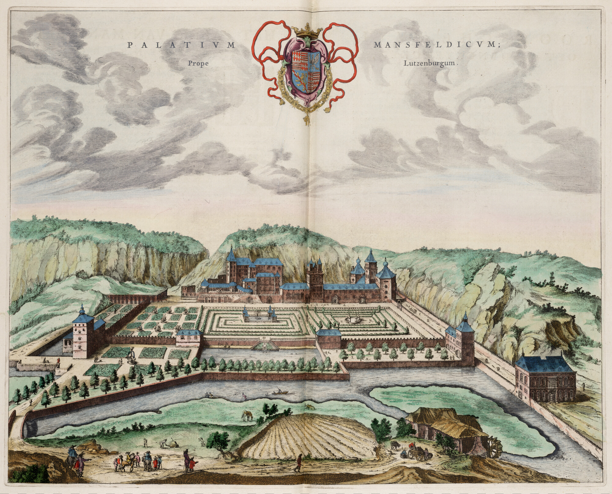 S.1034(16) [kaart 016]; Gezicht op het Kasteel Mansfeld, bij Luxemburg; prent