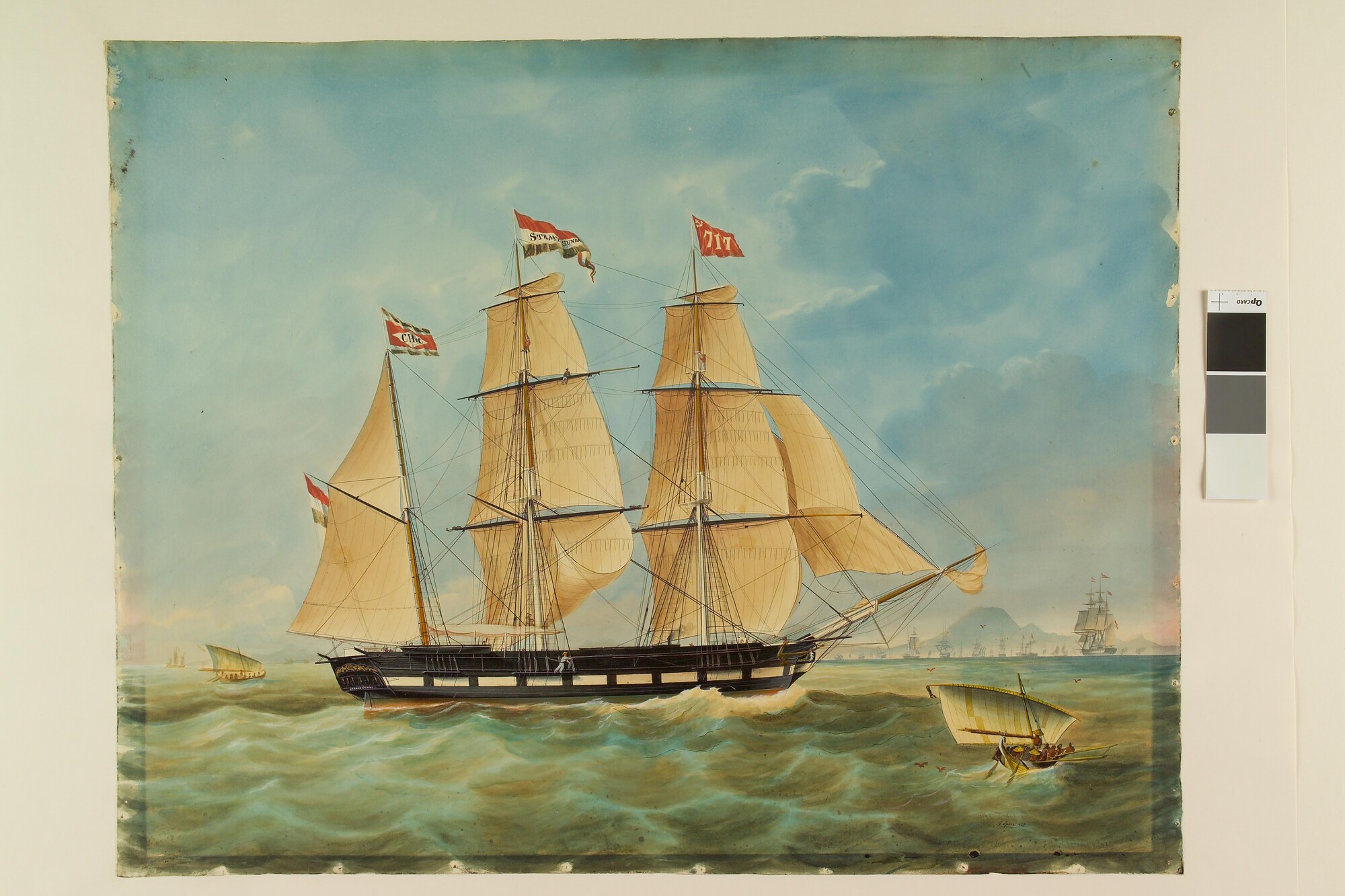 A.0813(10); Het barkschip Straat Sunda op de rede van Batavia; tekening