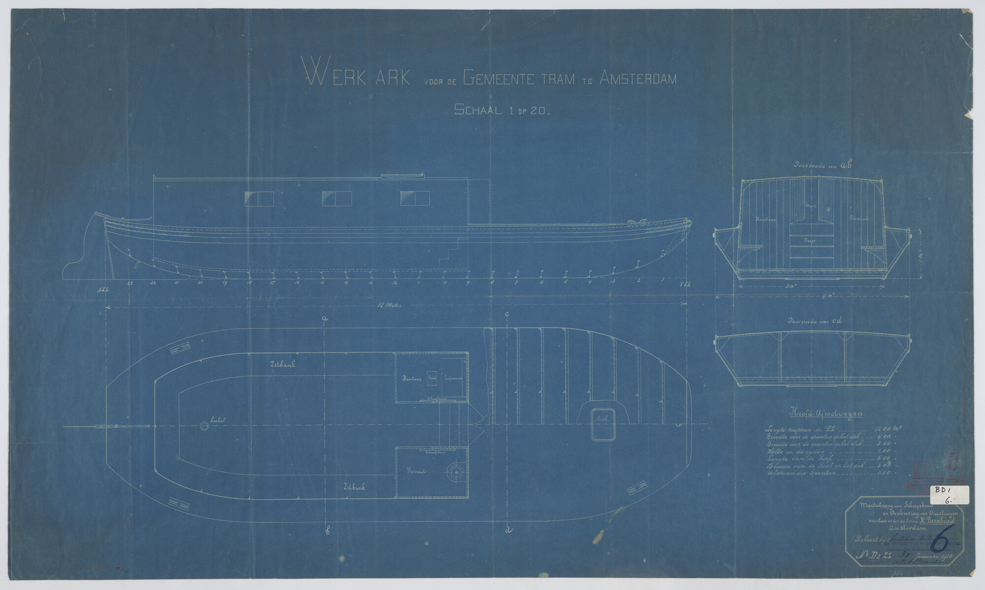 S.5181(008); Algemeen plan van een werkark voor de gemeentetram in Amsterdam; technische tekening