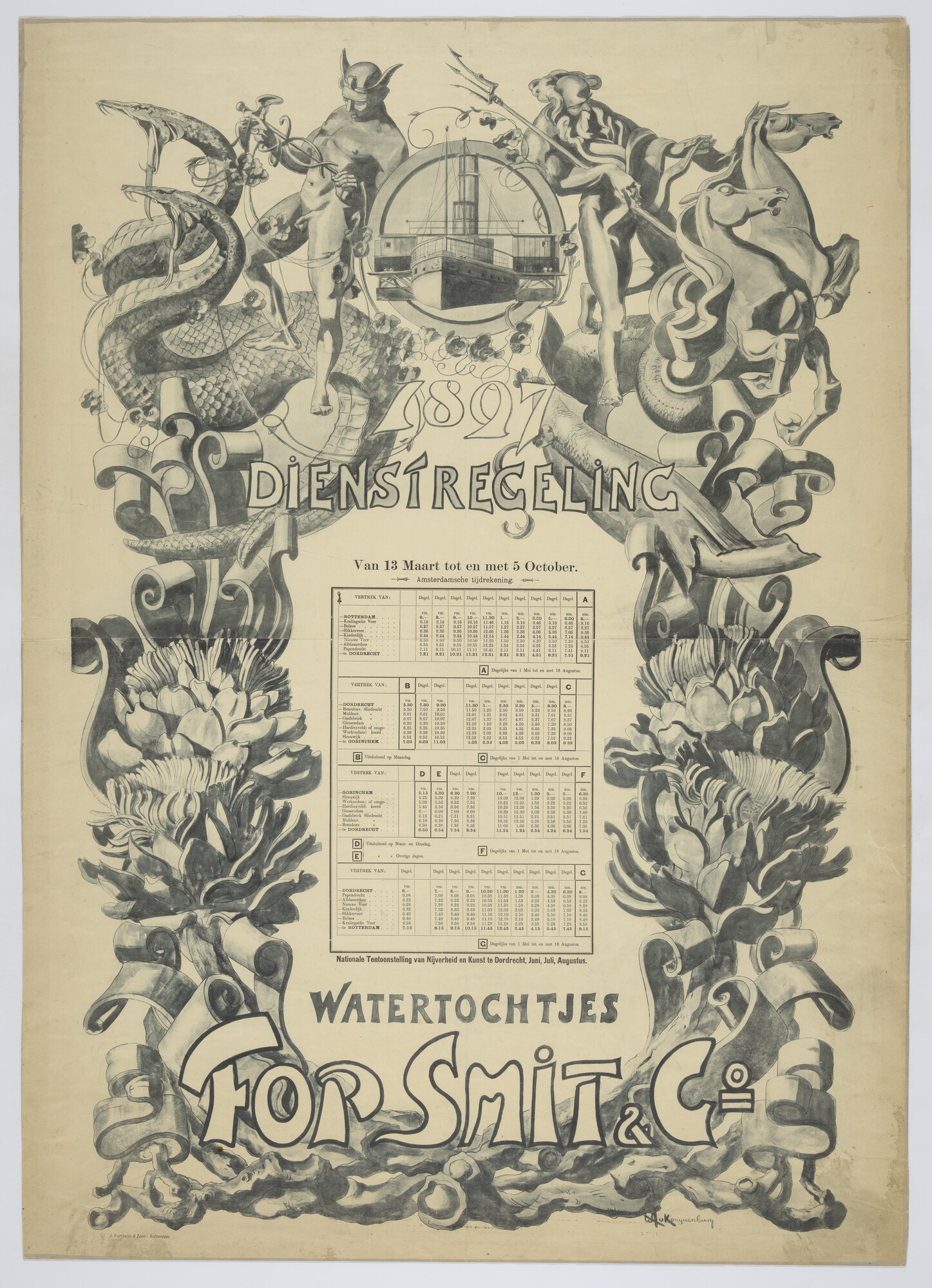 S.6762(01); Dienstregeling voor de watertochtjes van de rederij Fop Smit & Co., 1897; affiche