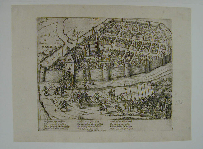 A.0145(027)256; Neuss gewonnen door de graaf van Alpen, 11 mei 1585; prent