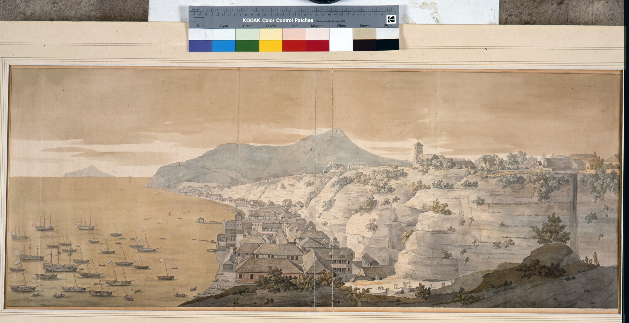 A.1029(02)1; Gezicht op St. Eustatius vanuit het Zuid-Oosten; tekening