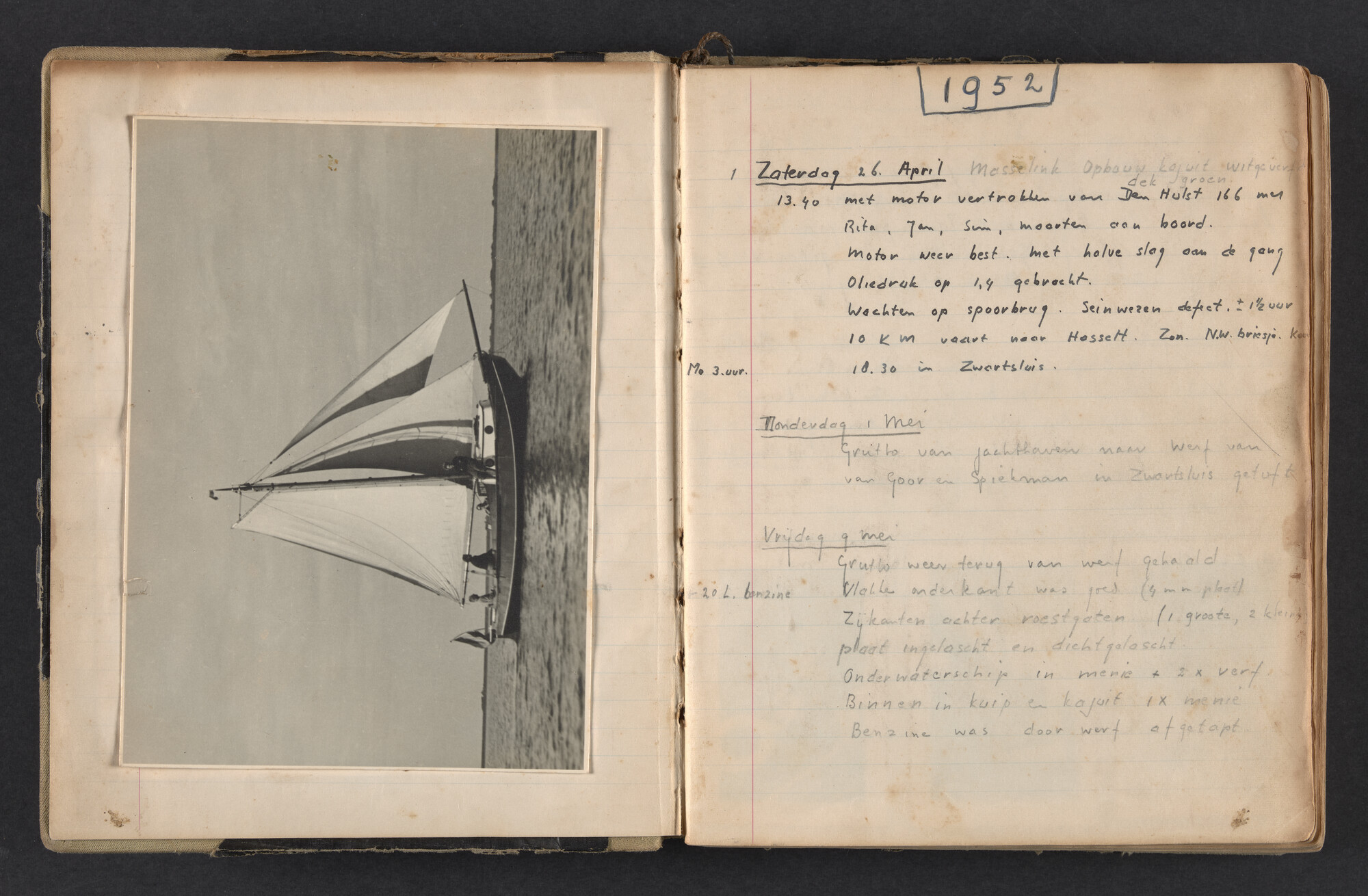 2017.0791; Logboek c.q. fotoalbum van reizen met zeeschouw Grutto in Nederland, 1952-1954; logboek