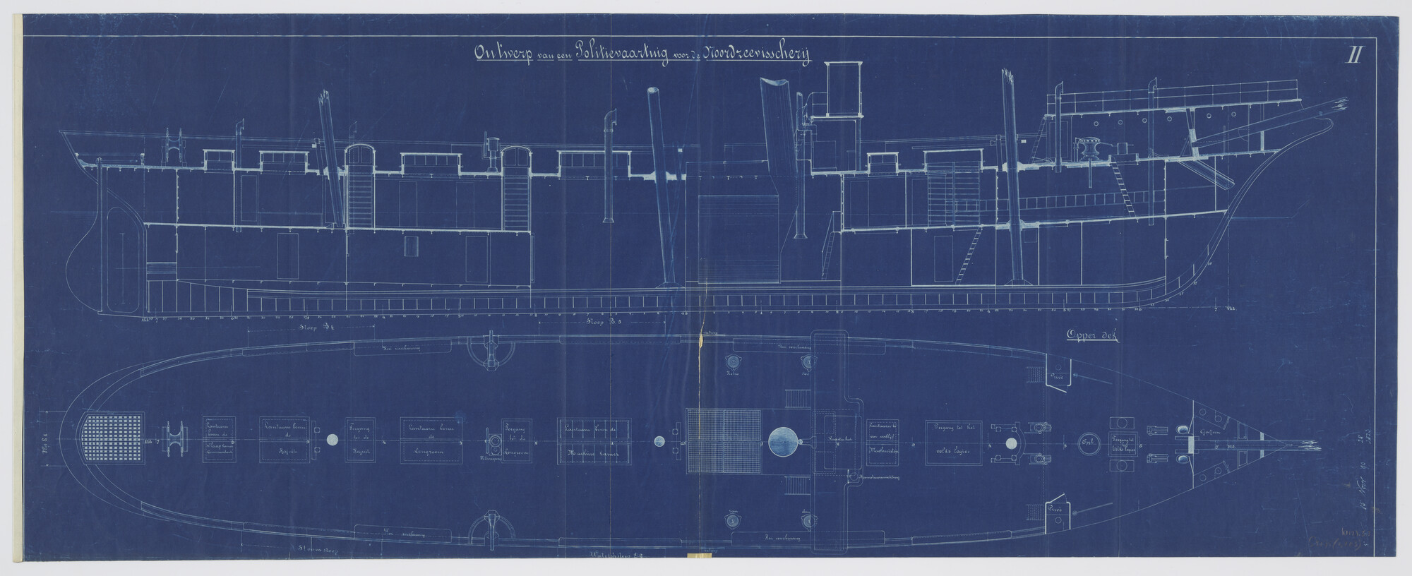 S.2175(4203); Langsdoorsnede en bovenaanzicht van Hr.Ms. 'Zeehond' [ontwerp]; technische tekening