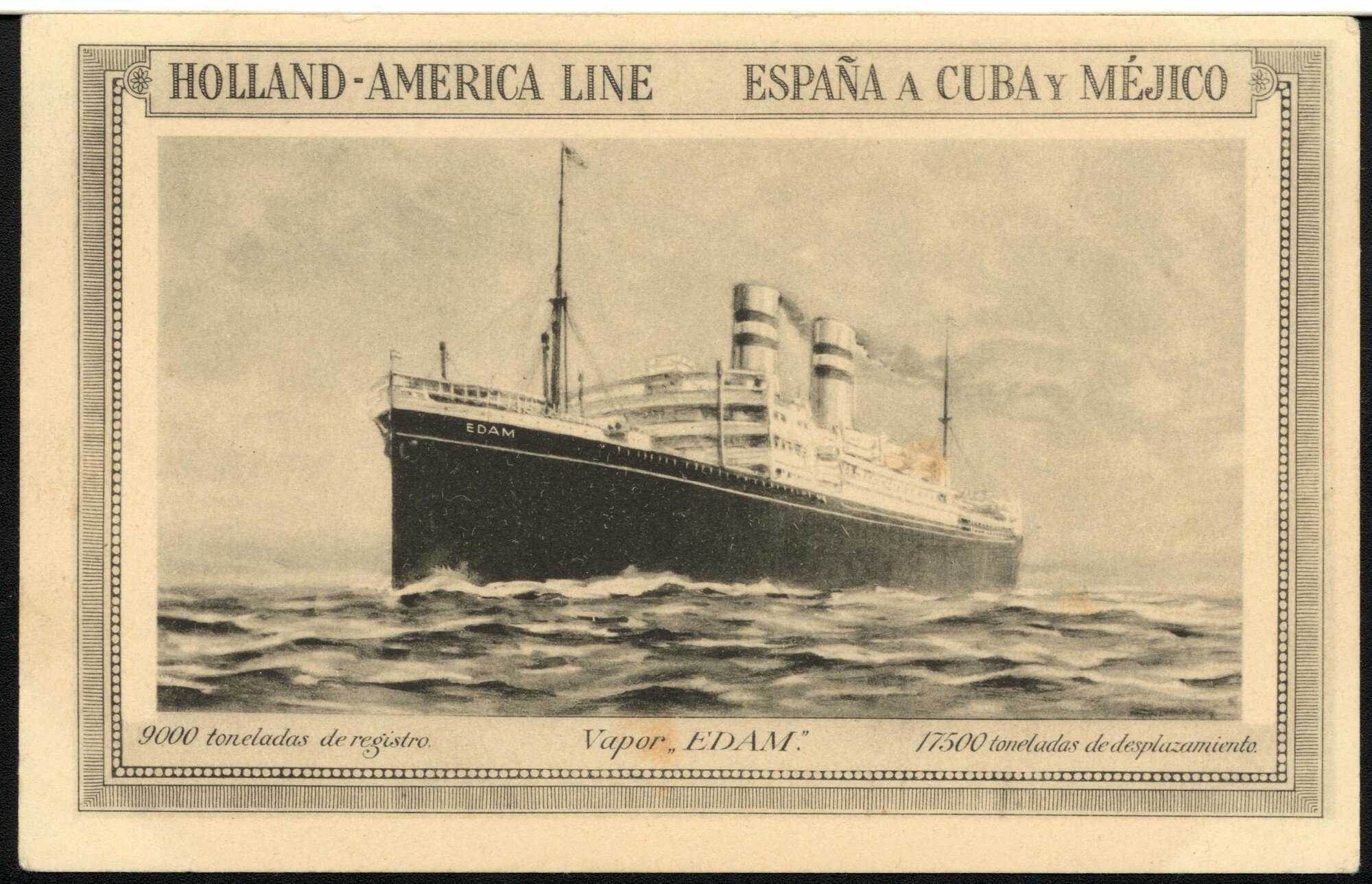 1993.6367; Het vracht- en passagiersschip ss. Edam van de Holland-Amerika Lijn [naar [...]; prentbriefkaart