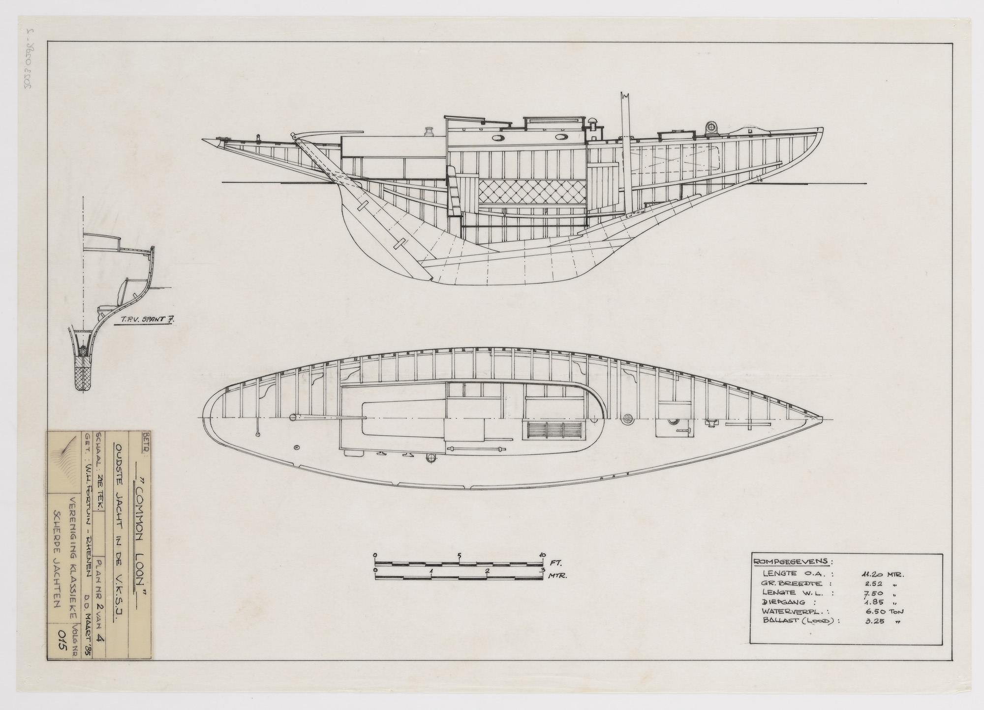 2023.0286-2; Technische tekening van het oudste zeiljacht in de VKSJ, Common Loon; technische tekening