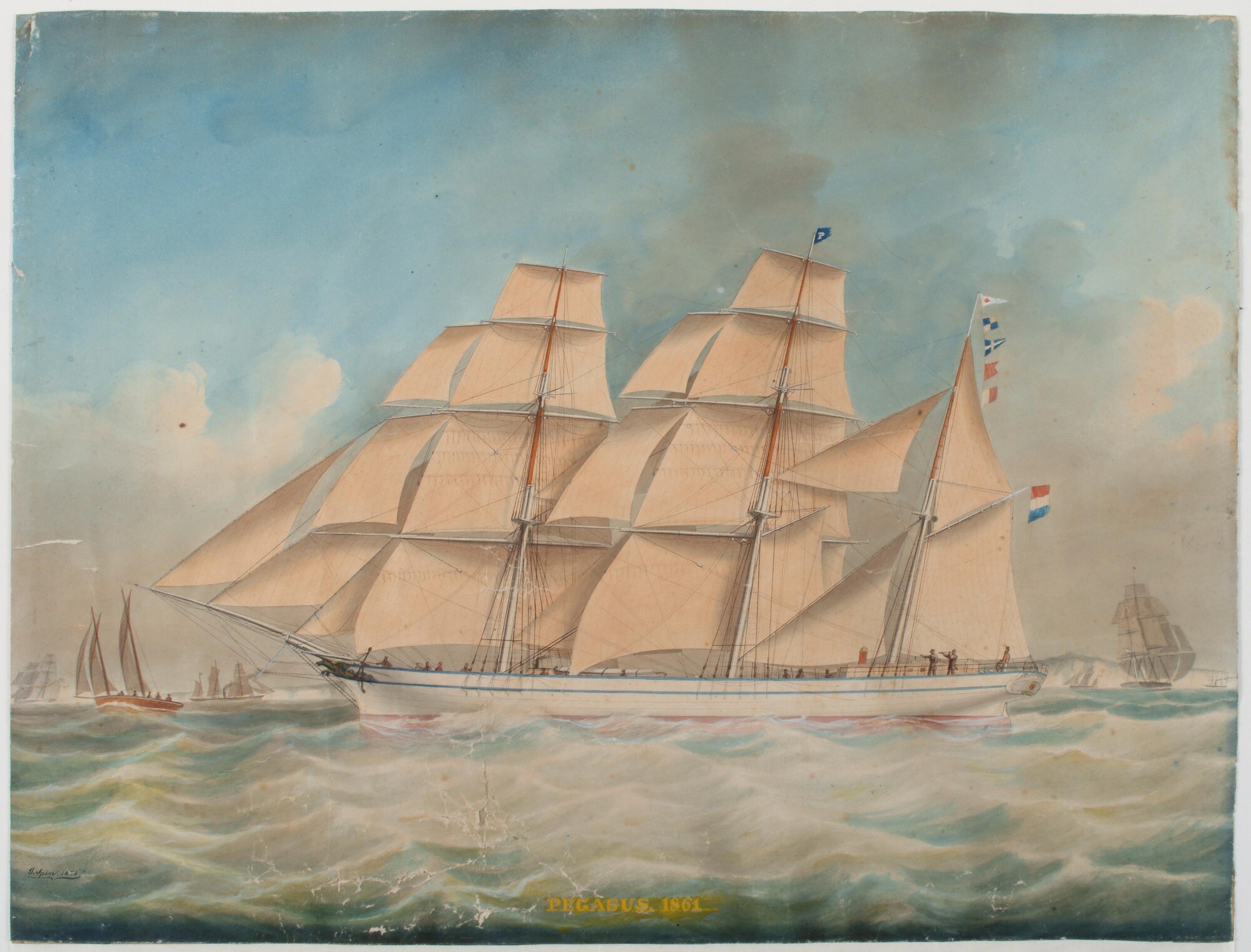 A.2223(03); Het barkschip Pegasus; tekening