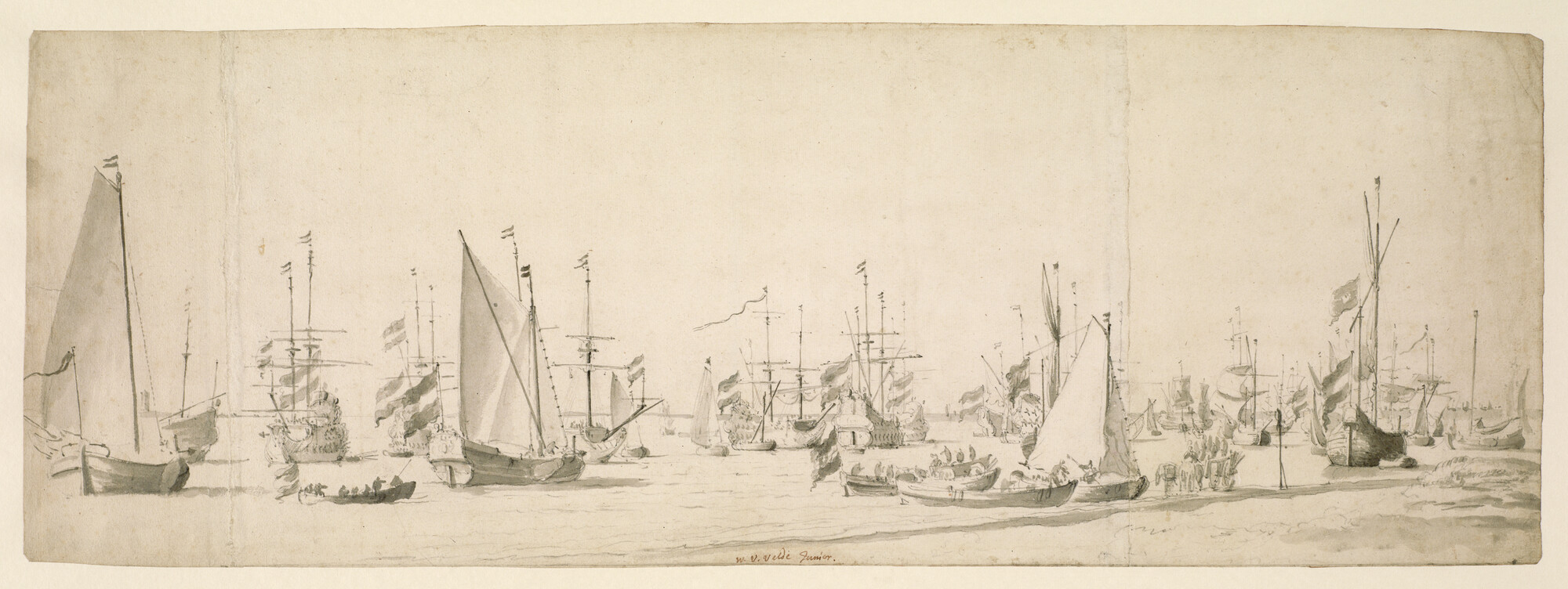 A.0944(03); De Nederlandse vloot voor anker liggend op de Vlierede; tekening