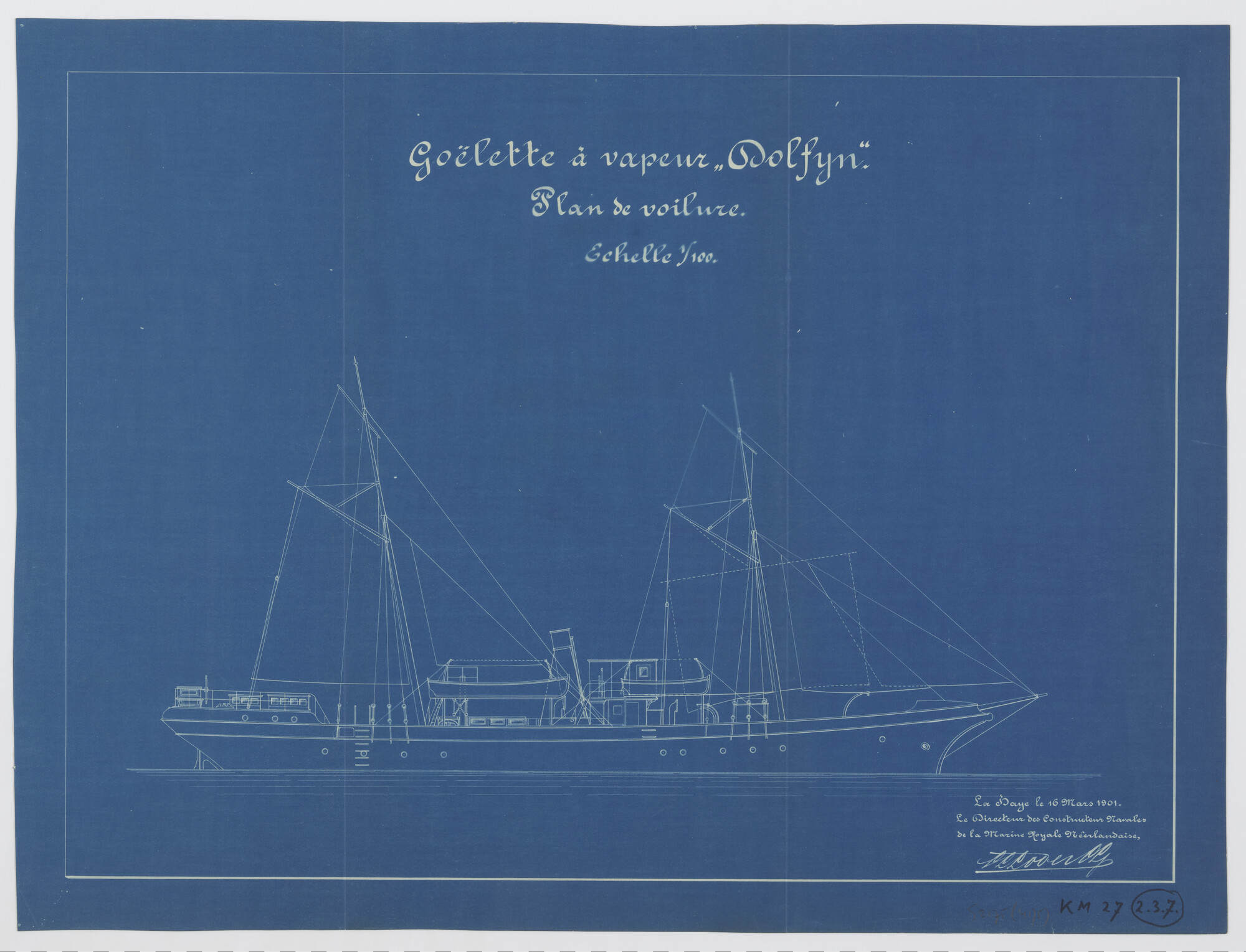 S.2175(4175); Tuigtekening van Hr.Ms. 'Dolfijn'; technische tekening
