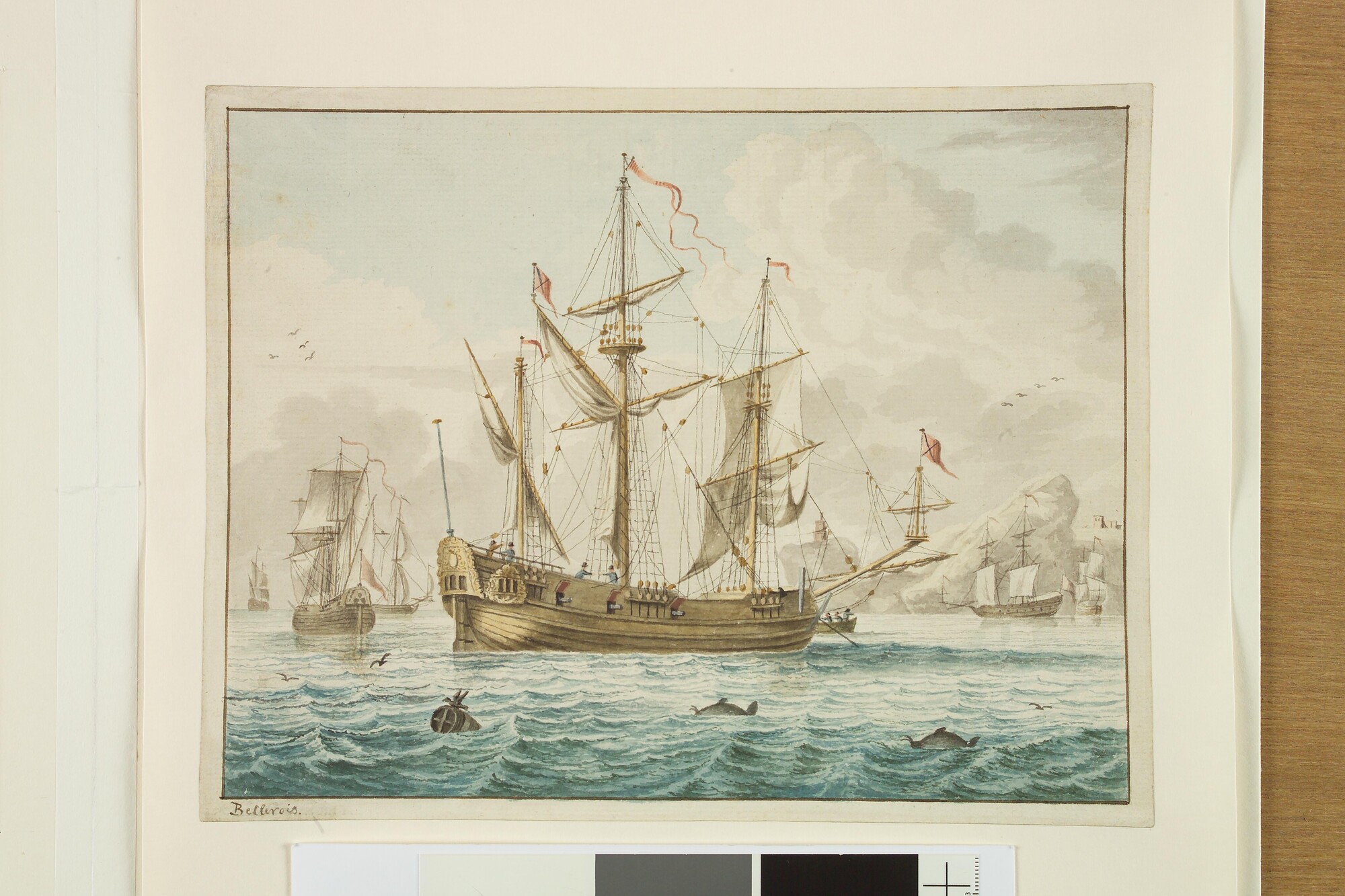 A.0410(05); Een Engels fluitschip getuigd als barketijn; tekening