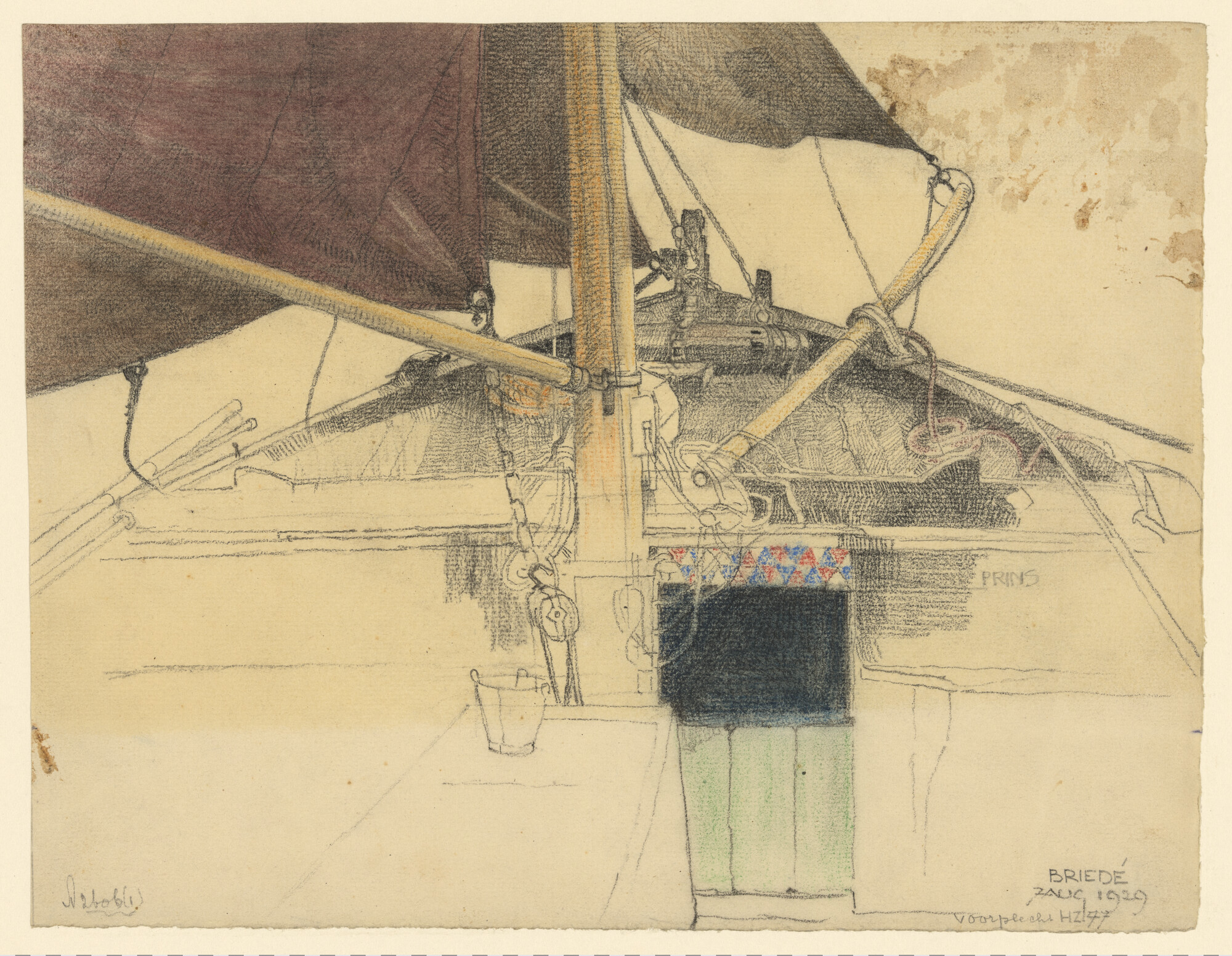 A.2606(01)10; De voorplecht van de Huizer botter 'HZ 77'; tekening