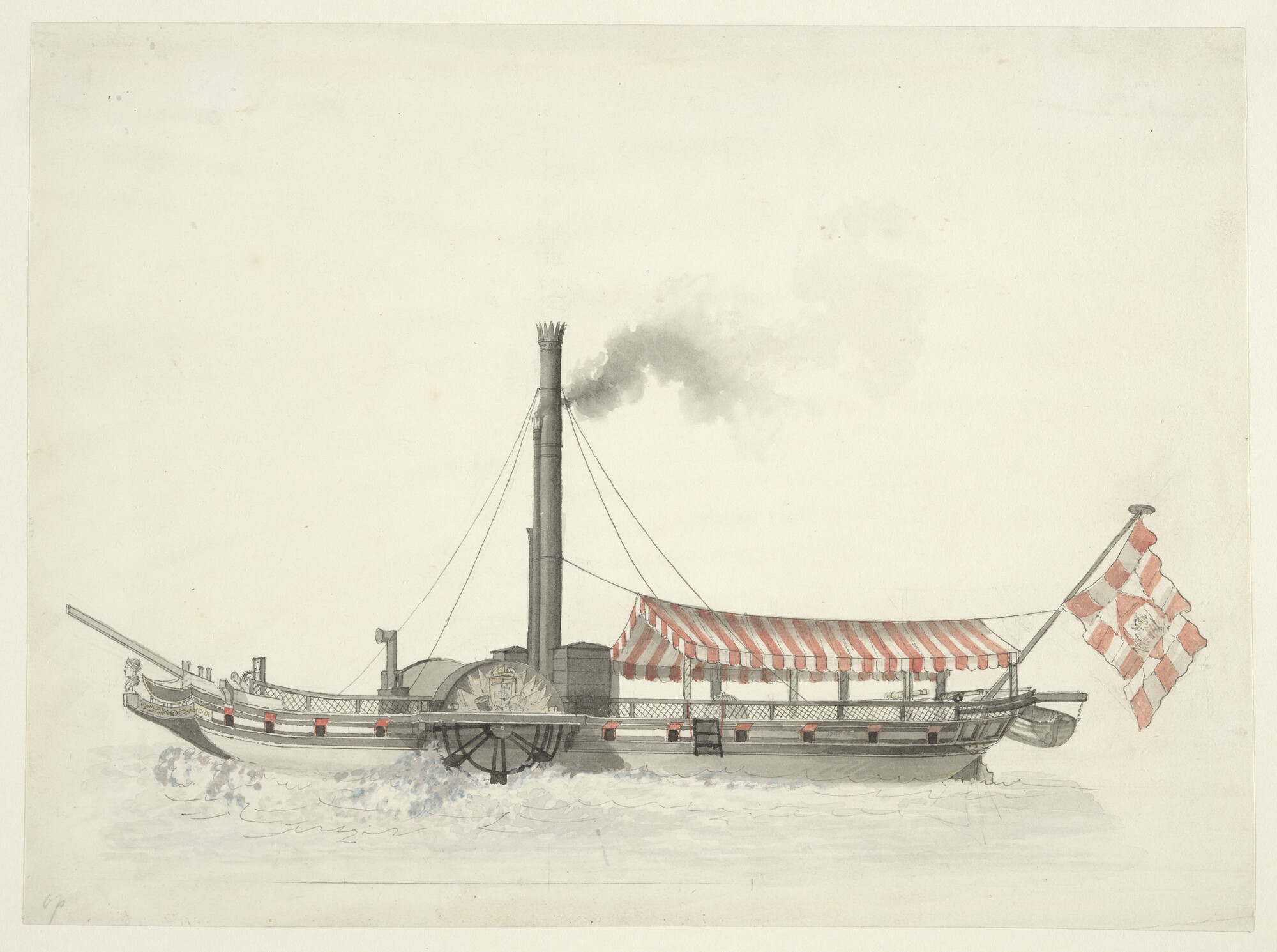 A.0517(02); Het Duitse raderstoomschip 'Koning Willem II'; tekening