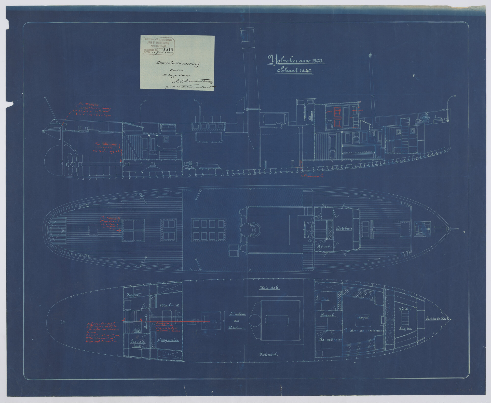 S.1156(05)0141; Indelingsplan van de ijsbreker ss. 'Christiaan Brunings'; technische tekening