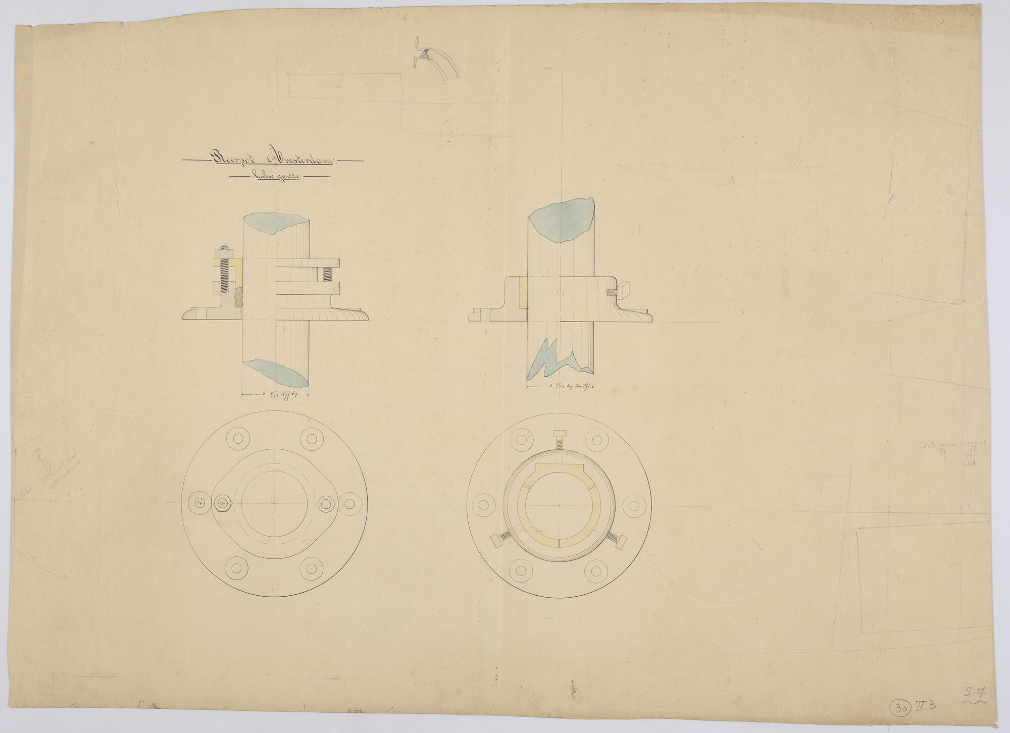 S.0027(058); Roerpot van het stalen barkschip 'Amsterdam'; technische tekening