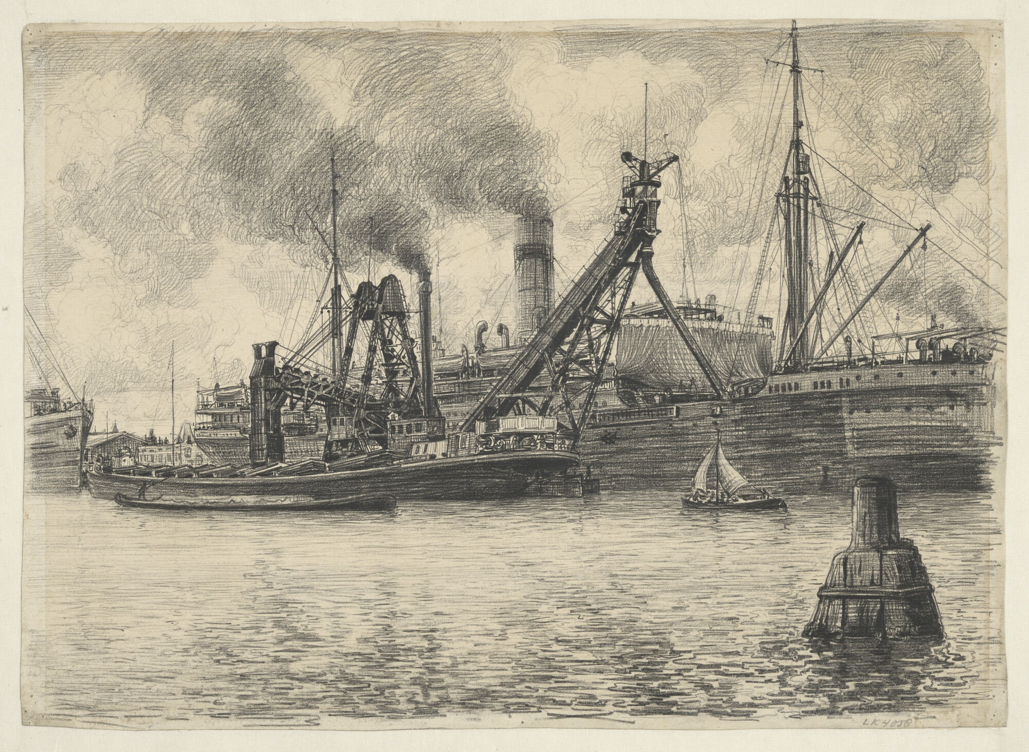 1994.5005; Kolen bunkeren in een haven; tekening