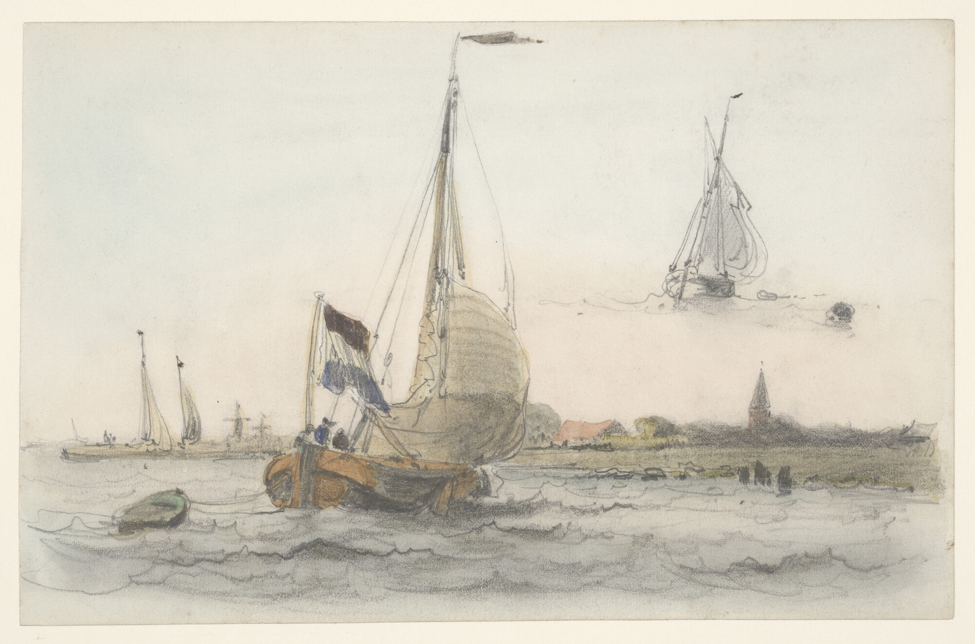 A.5170(05); Een tjalk zijn zeil strijkend; tekening