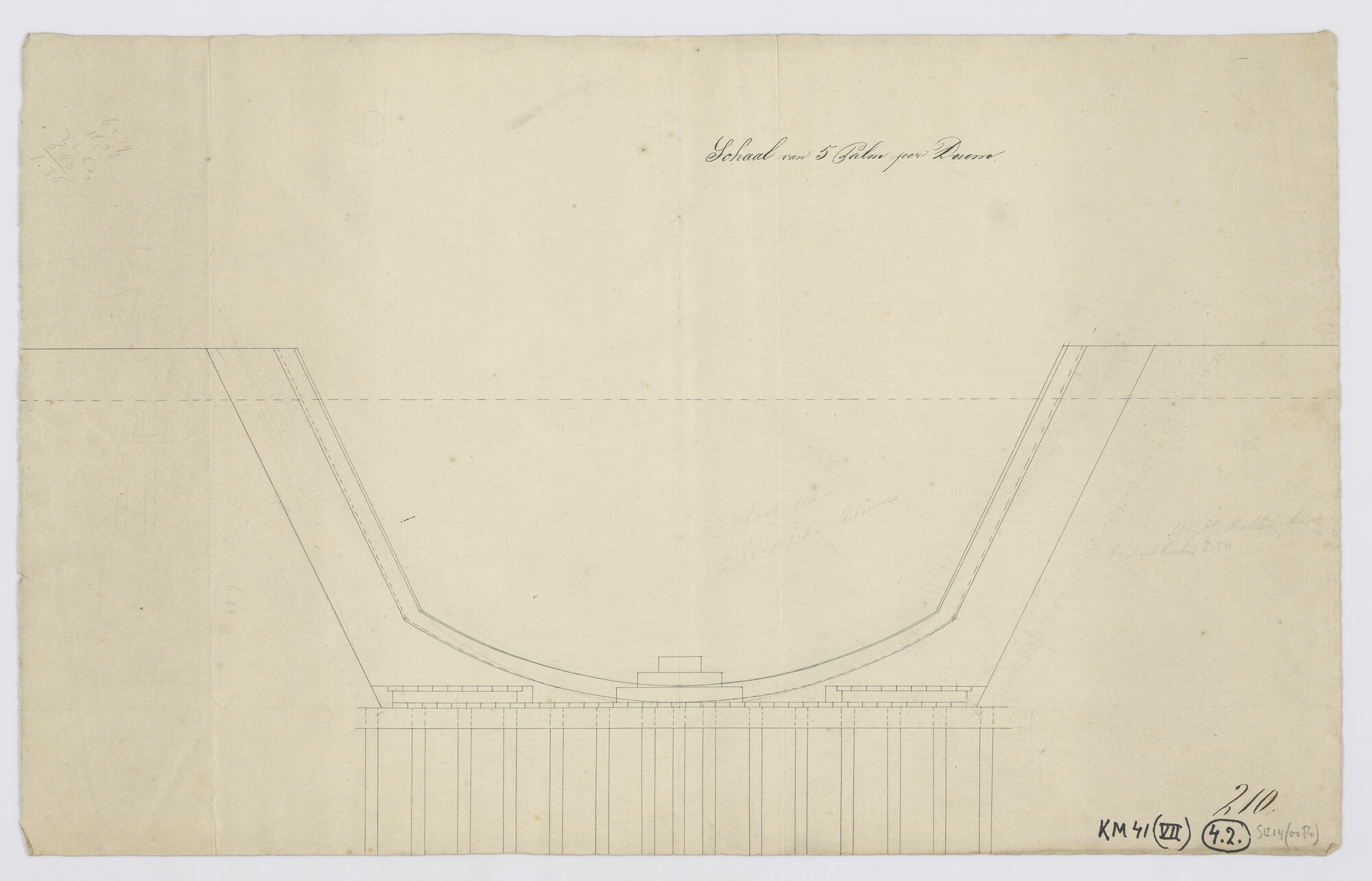 S.1214(0080); Dwarsdoorsnede van de dokingang afgesloten door een schipdeur (bateau-porte) (1837); technische tekening