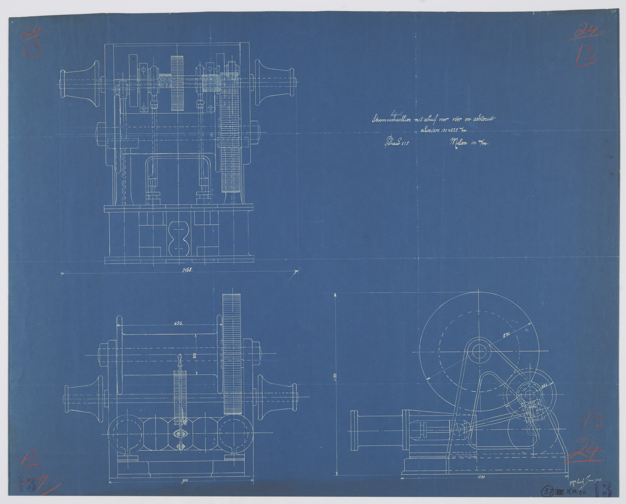 S.2175(4629); Stoomhijslier met schuif; technische tekening