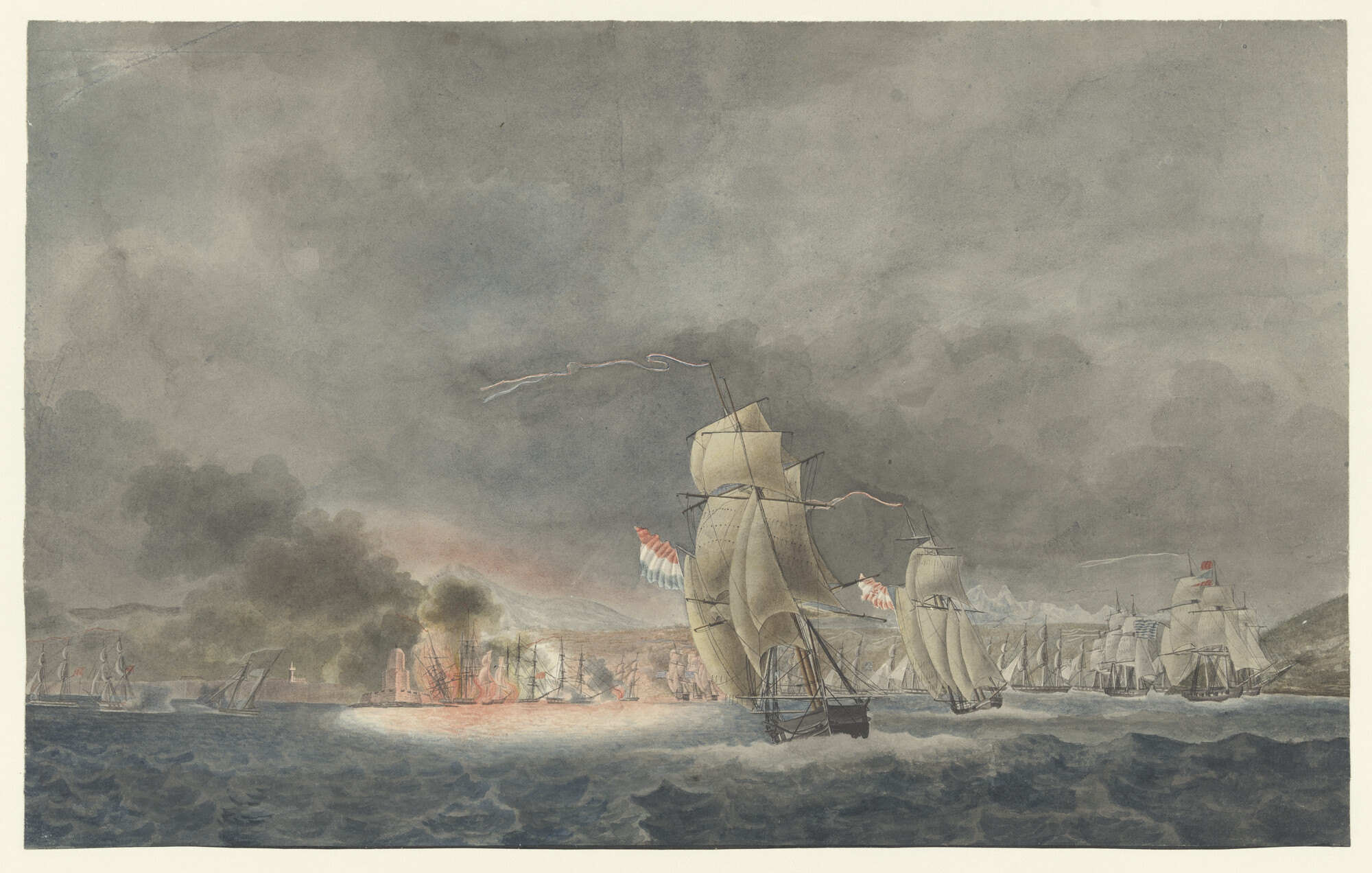 S.1277(01)24; Zeeslag bij Modon tussen de Grieken en de Turken, 1825; tekening