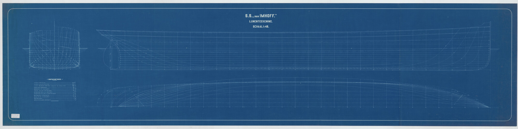 S.5444(011.03); Lijnentekening van het vracht- en passagiersschip ss. Van Imhoff van de [...]; technische tekening