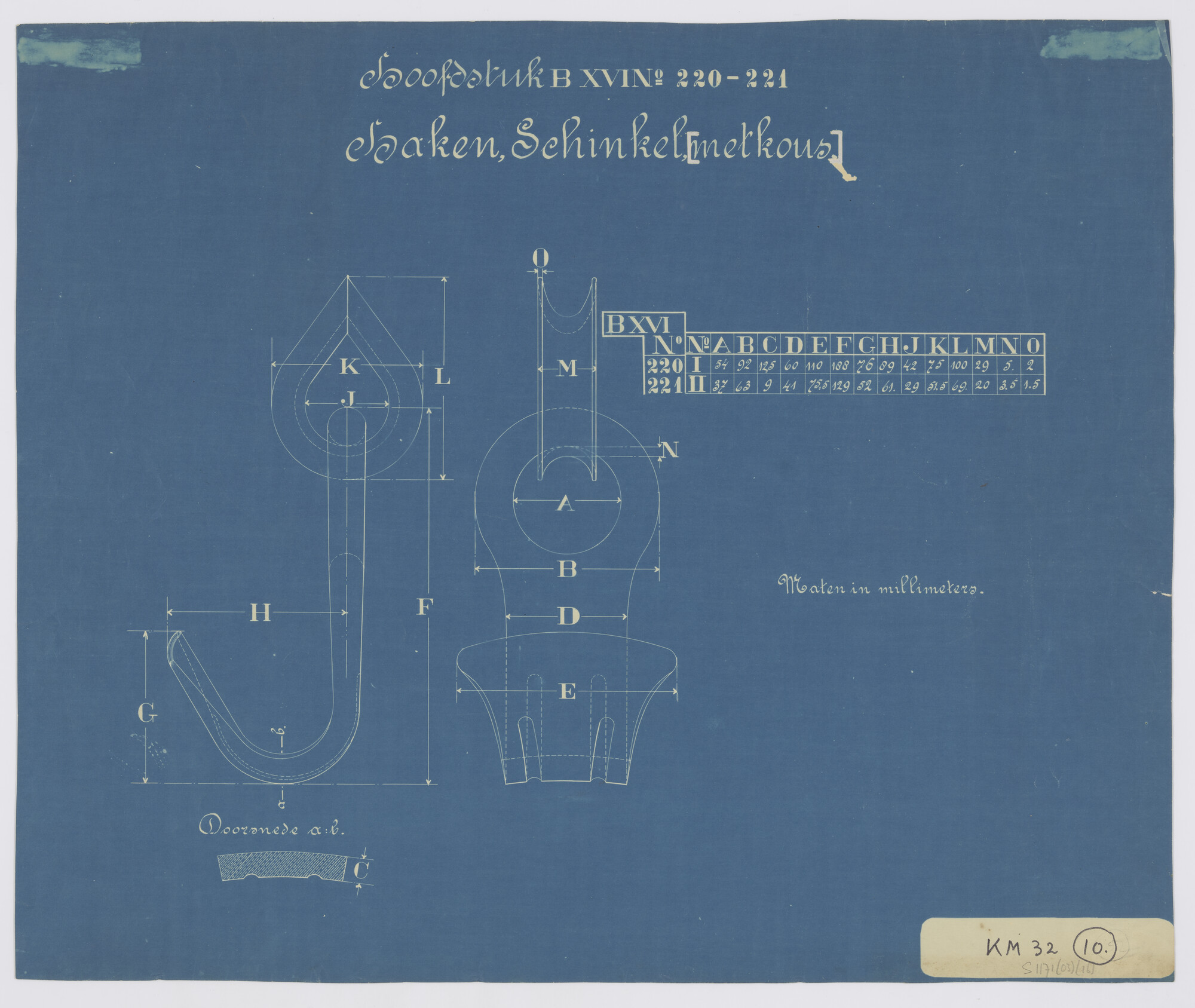S.1171(03)16; Schinkel haken met kous; technische tekening