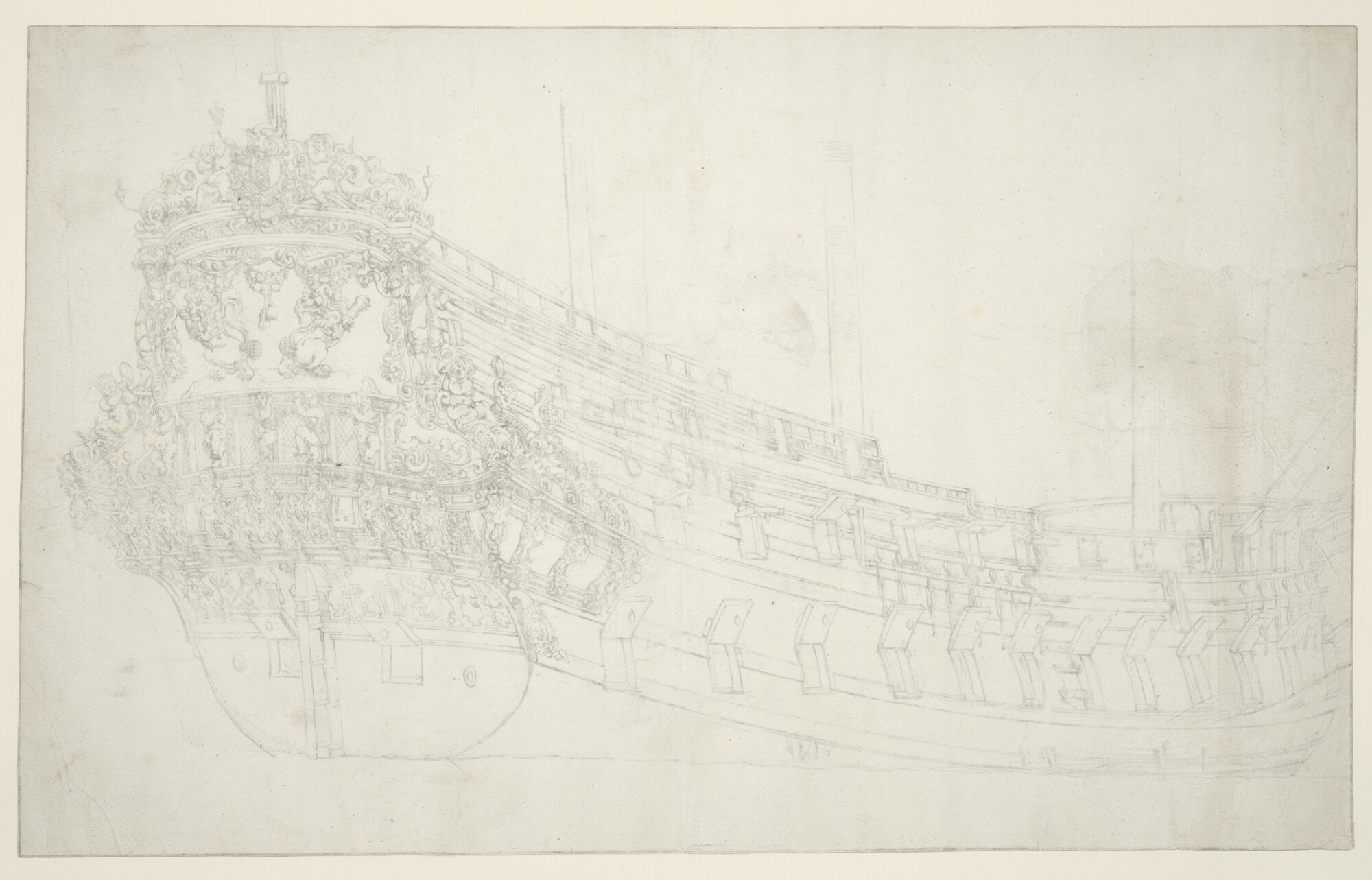 A.1904(05); Het oorlogsschip Leeuwen of Gouden Leeuwen van de Admiraliteit van Amsterdam; tekening