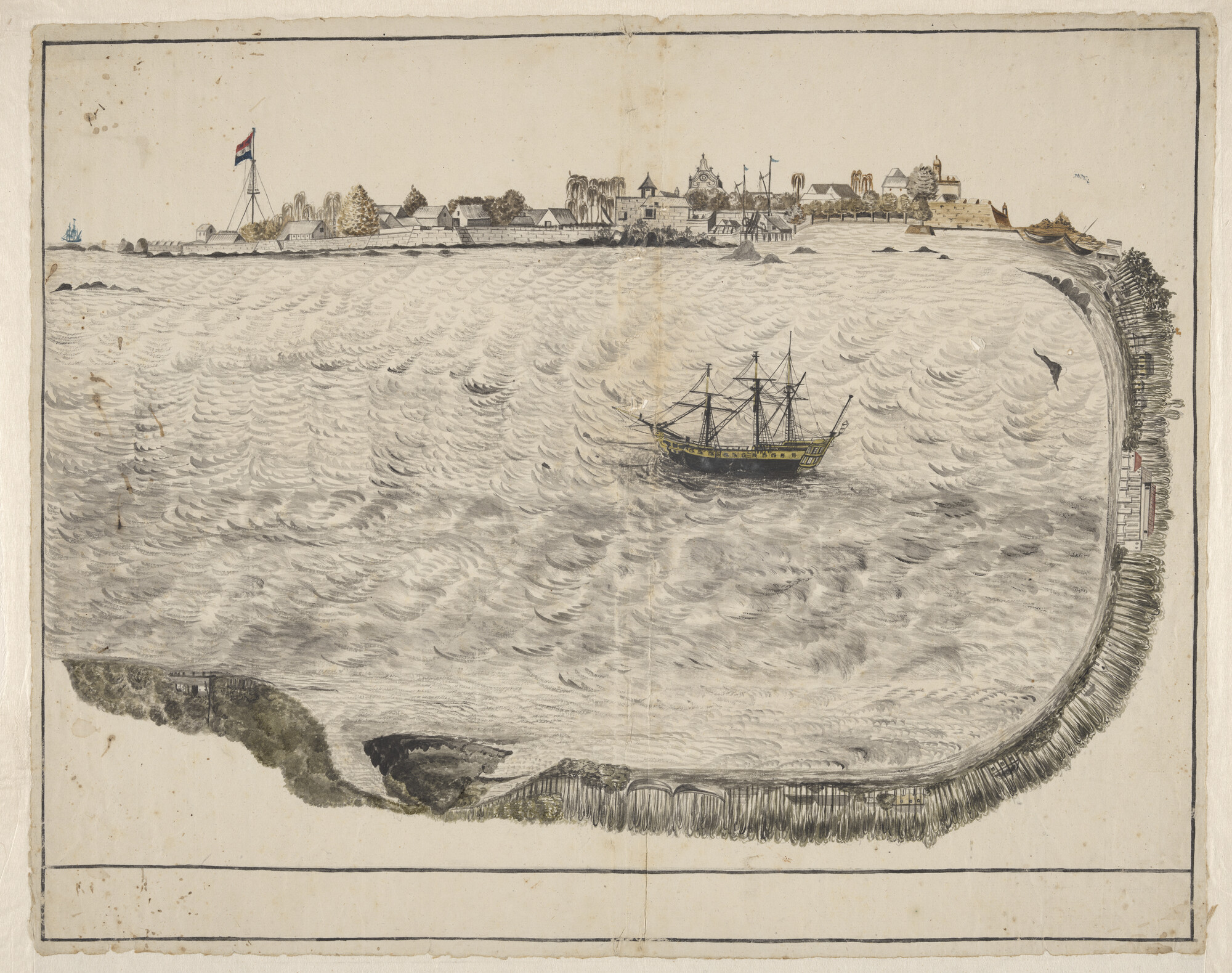 S.0597 [nr 0001]; Landverkenning van de baai van Galle op Ceylon; tekening
