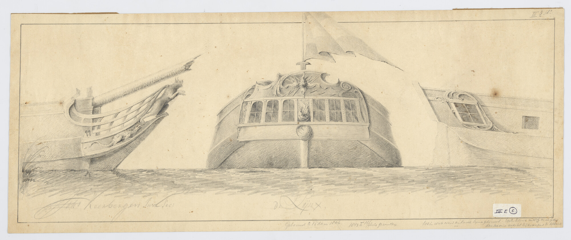 S.0600(01)109; Scheg- en spiegelversiering van het korvet Zr.Ms. 'Lynx'; technische tekening