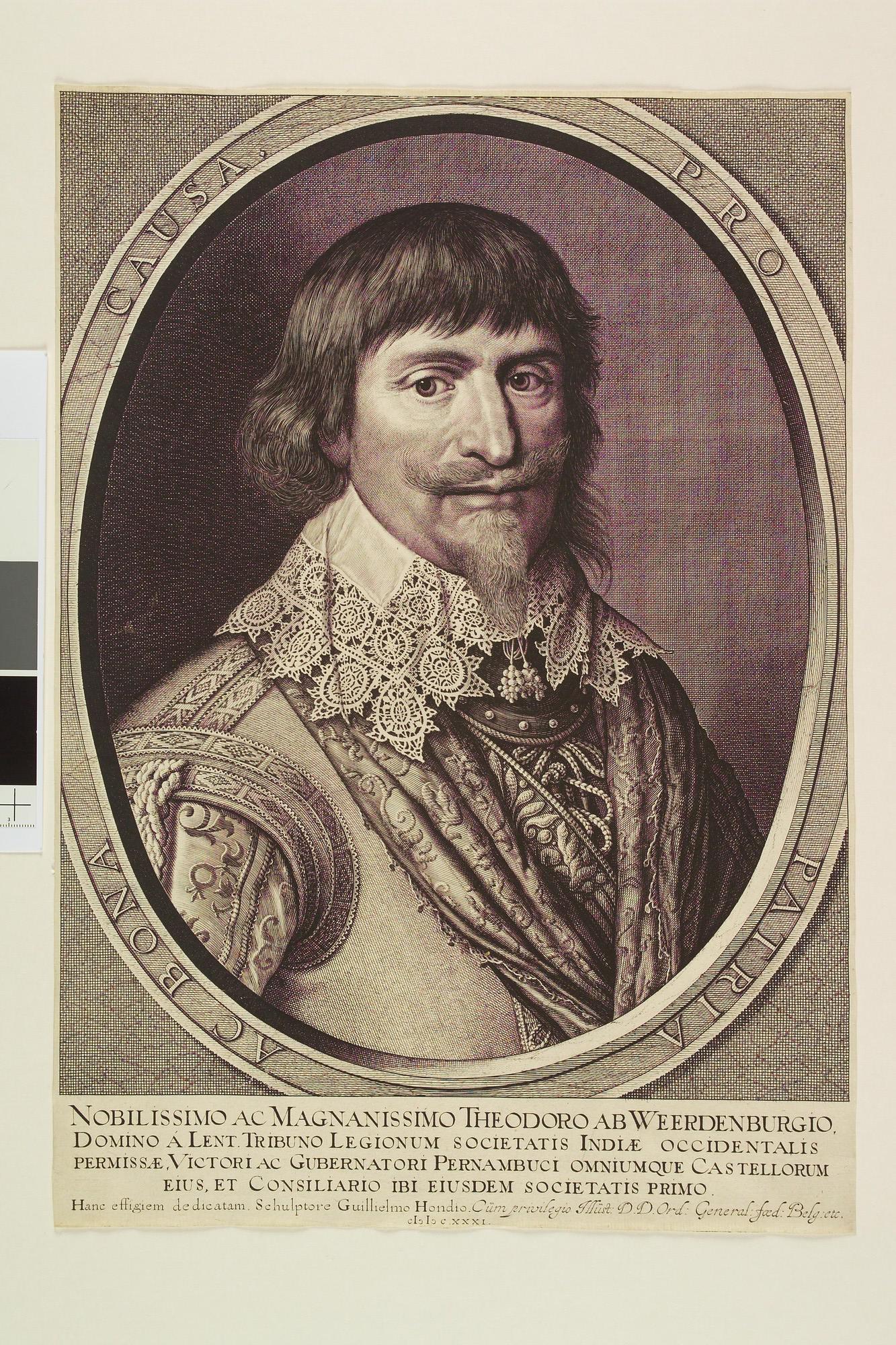 A.1287; Portret van Theodoor van Weerdenburg, legeraanvoerder in Brazilië; prent