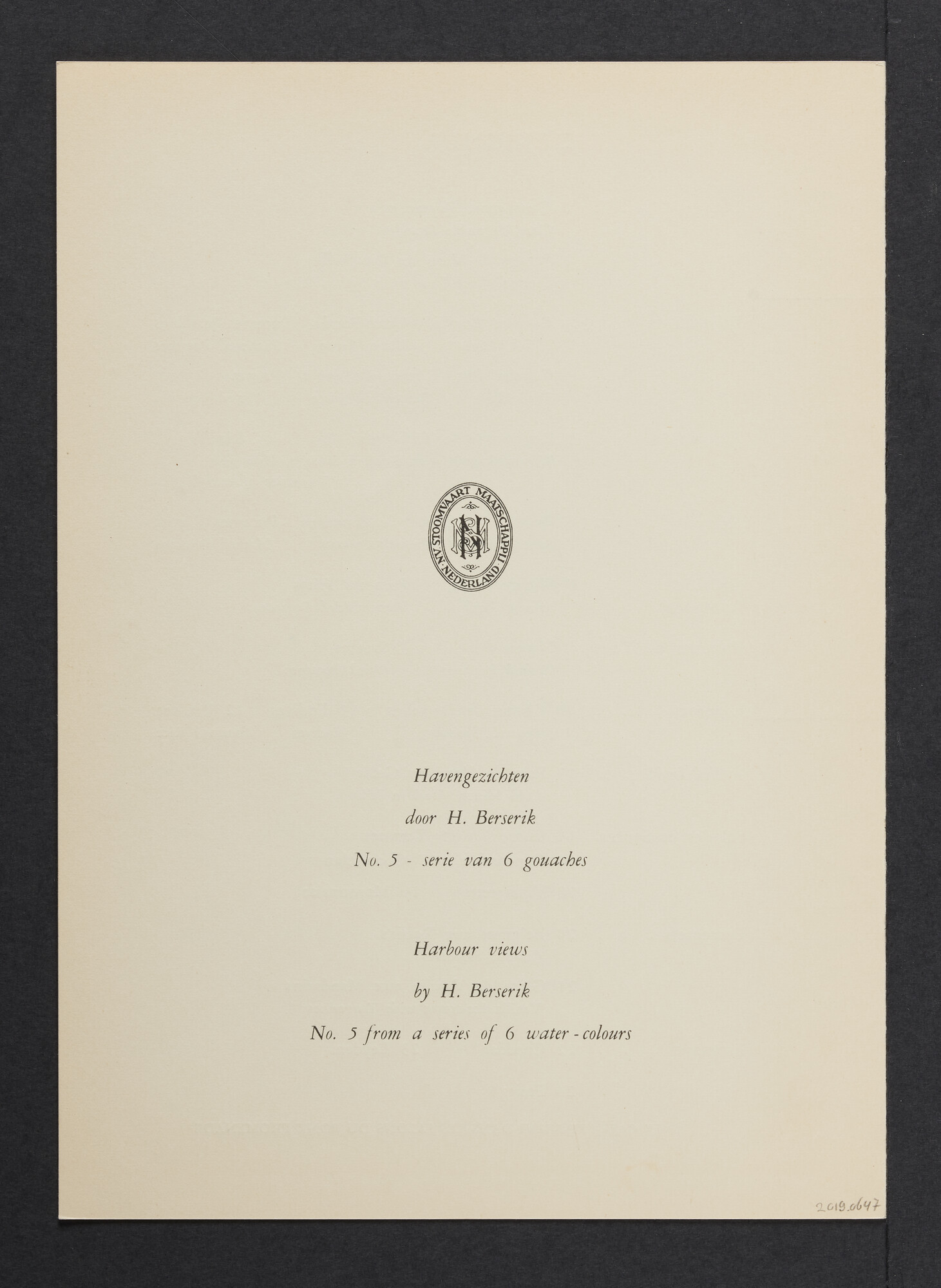 2019.0647; Menukaart voor het ontbijt eerste klas a/b ms. Oranje 16 april 1957; menukaart
