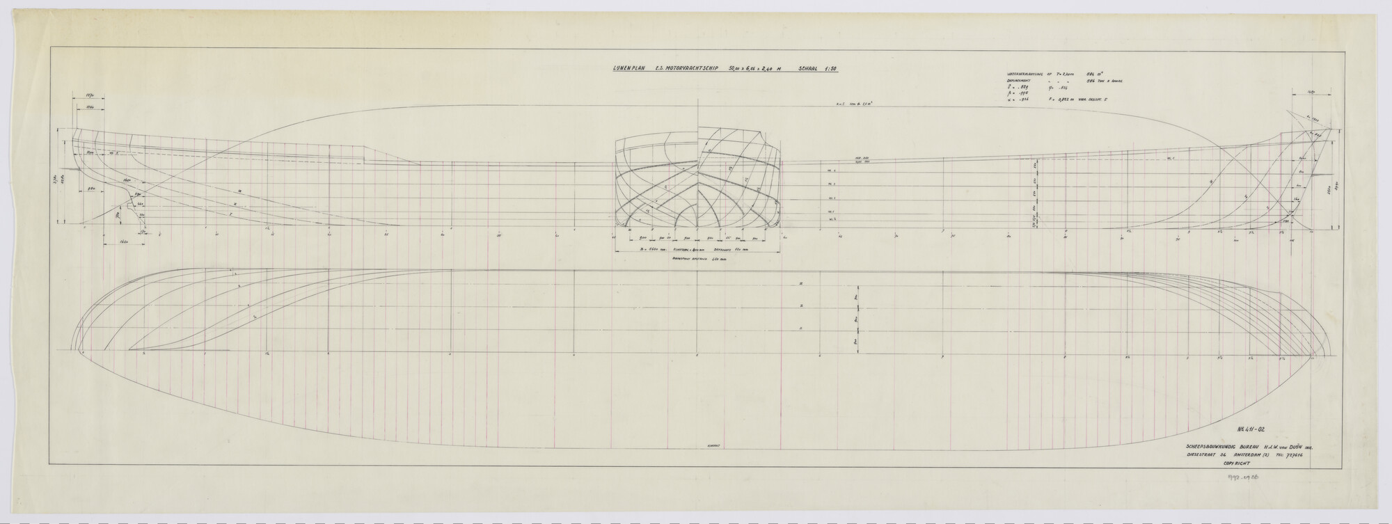 1992.0926; Lijnenplan motorvrachtschip voor R. Huisman - Rohel (Friesland) -; technische tekening