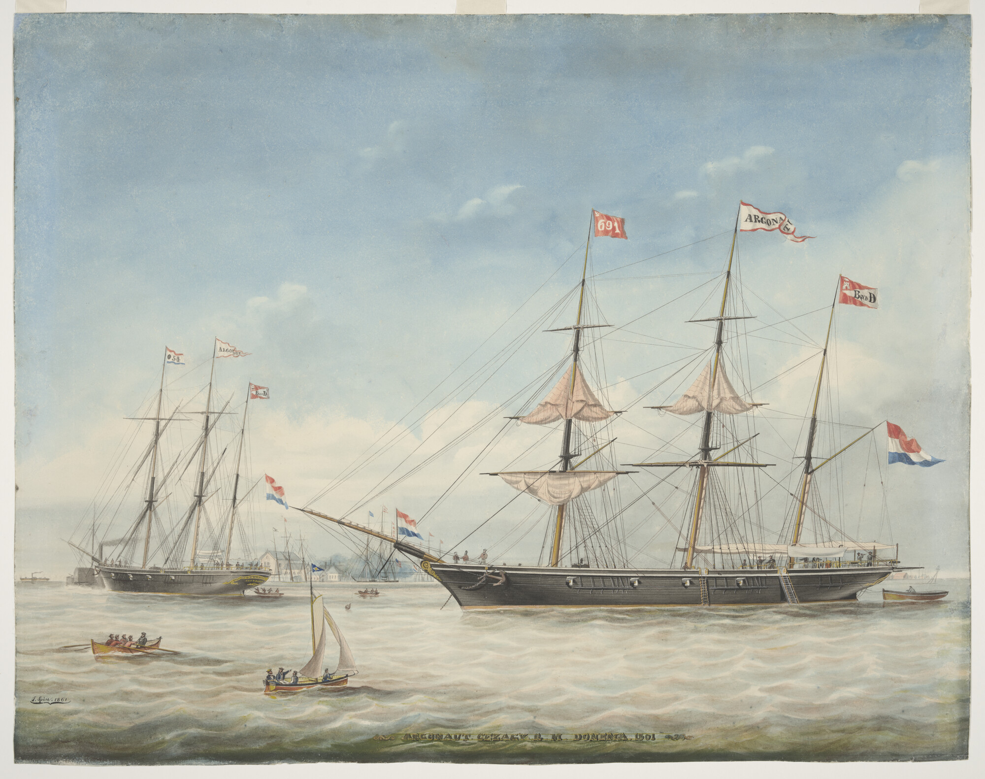 A.1536; Het barkschip Argonaut; tekening