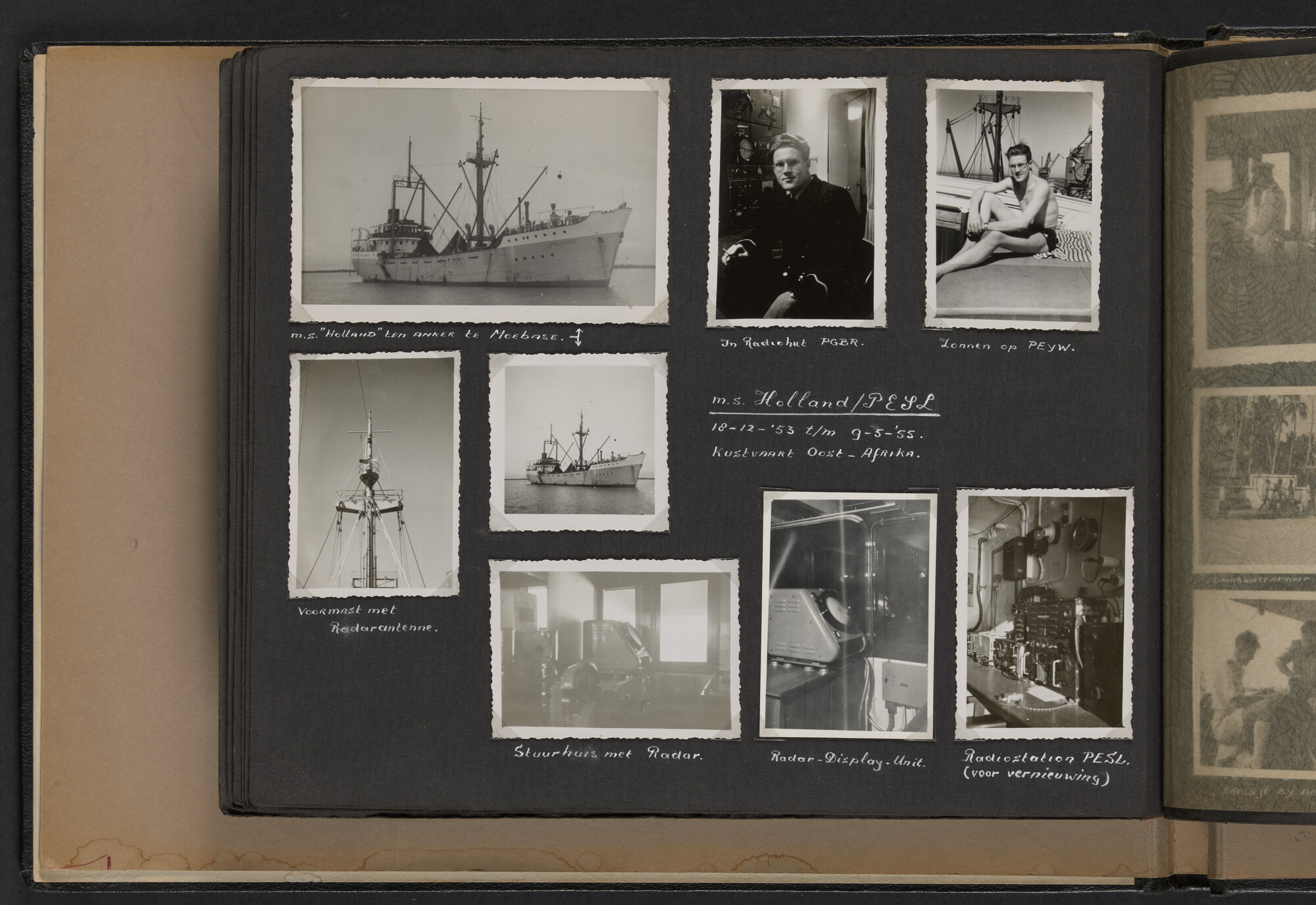 2021.0010; Fotoalbum van Joost Ossewaarde, radiotelegrafist, van reizen op diverse schepen van 1953 t/m 1958; fotoalbum