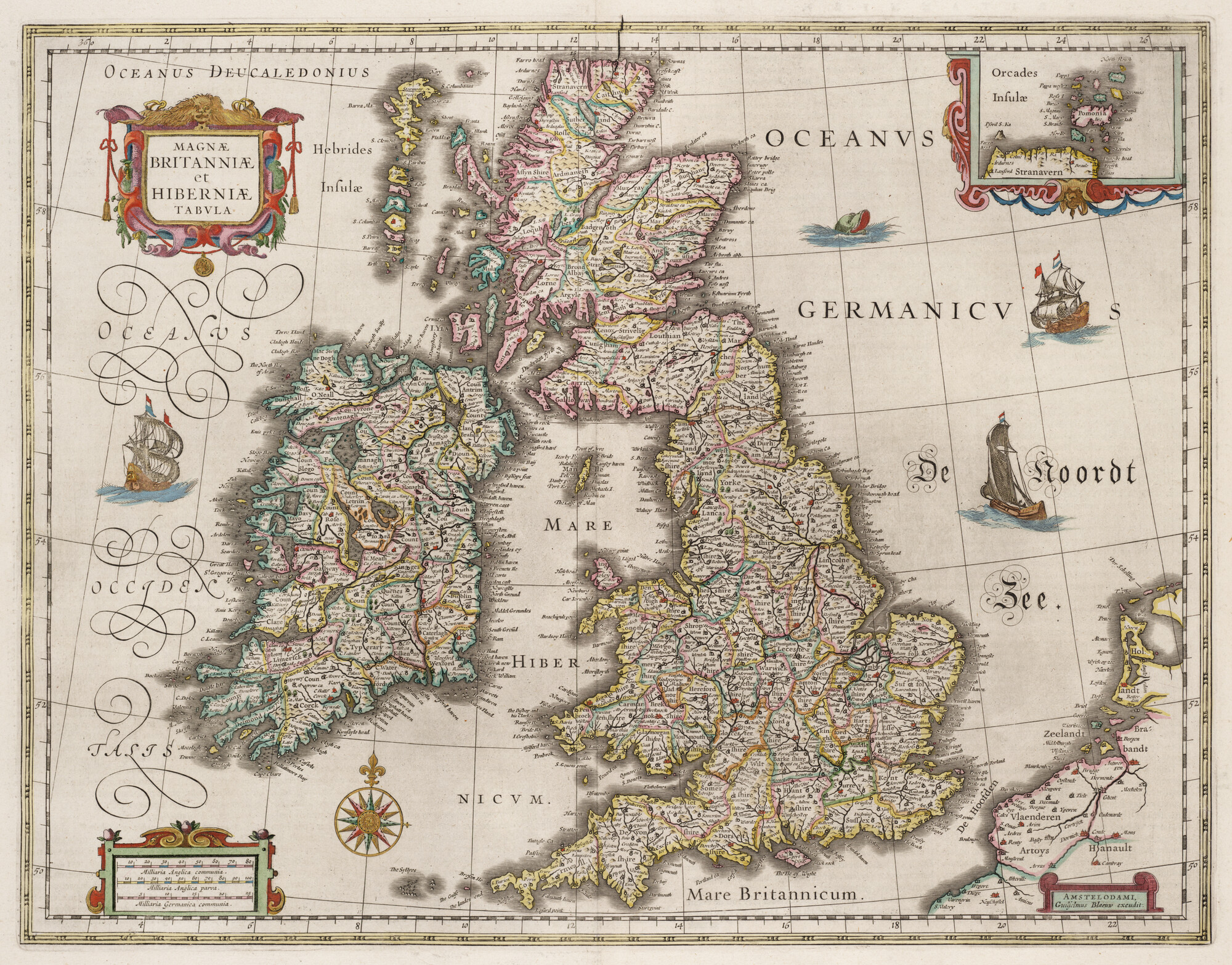 S.1034(04) [kaart 002]; Kaart van de Britse eilanden, met inzetkaart van de Orkney Eilanden; landkaart