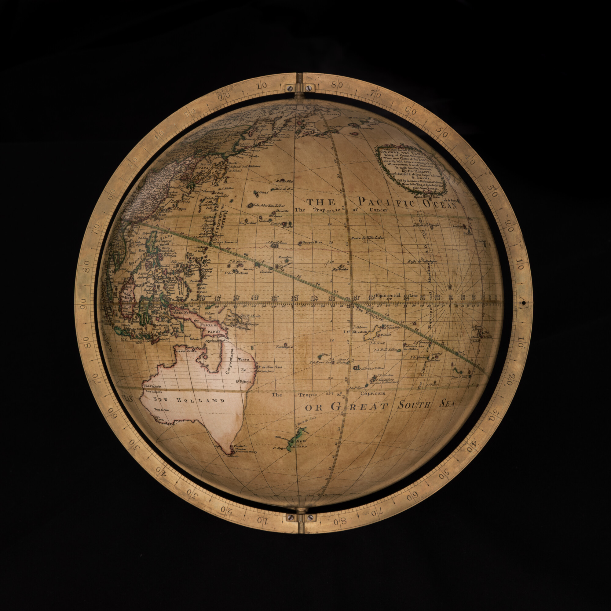 S.3099(01); Aardglobe van 31 cm doorsnede door George Adams, 1766; globe