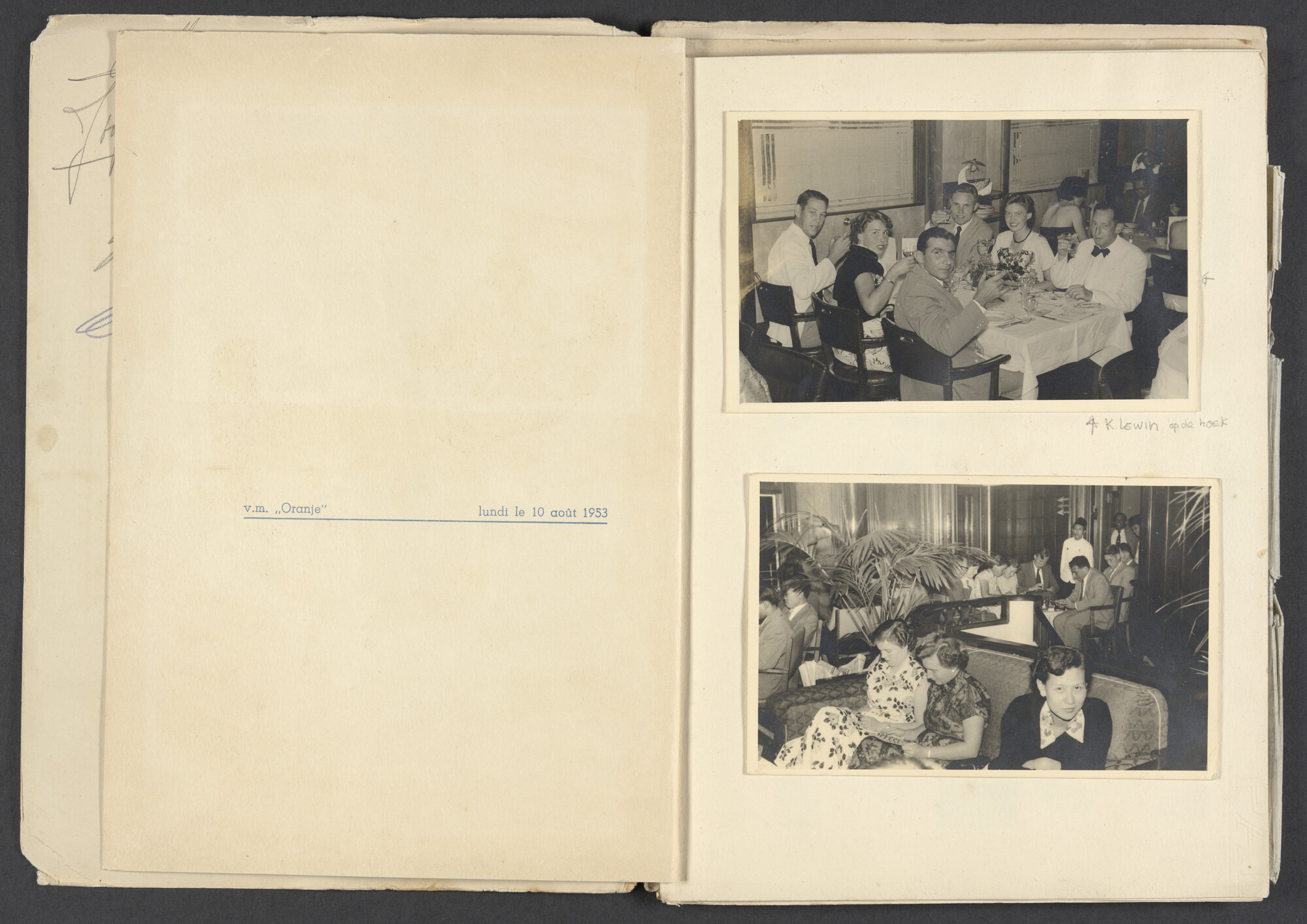 2023.0583; Fotoalbum met reisverslag van Kurt Lewin van een reis met ms. Oranje in juli-augustus 1953; fotoalbum